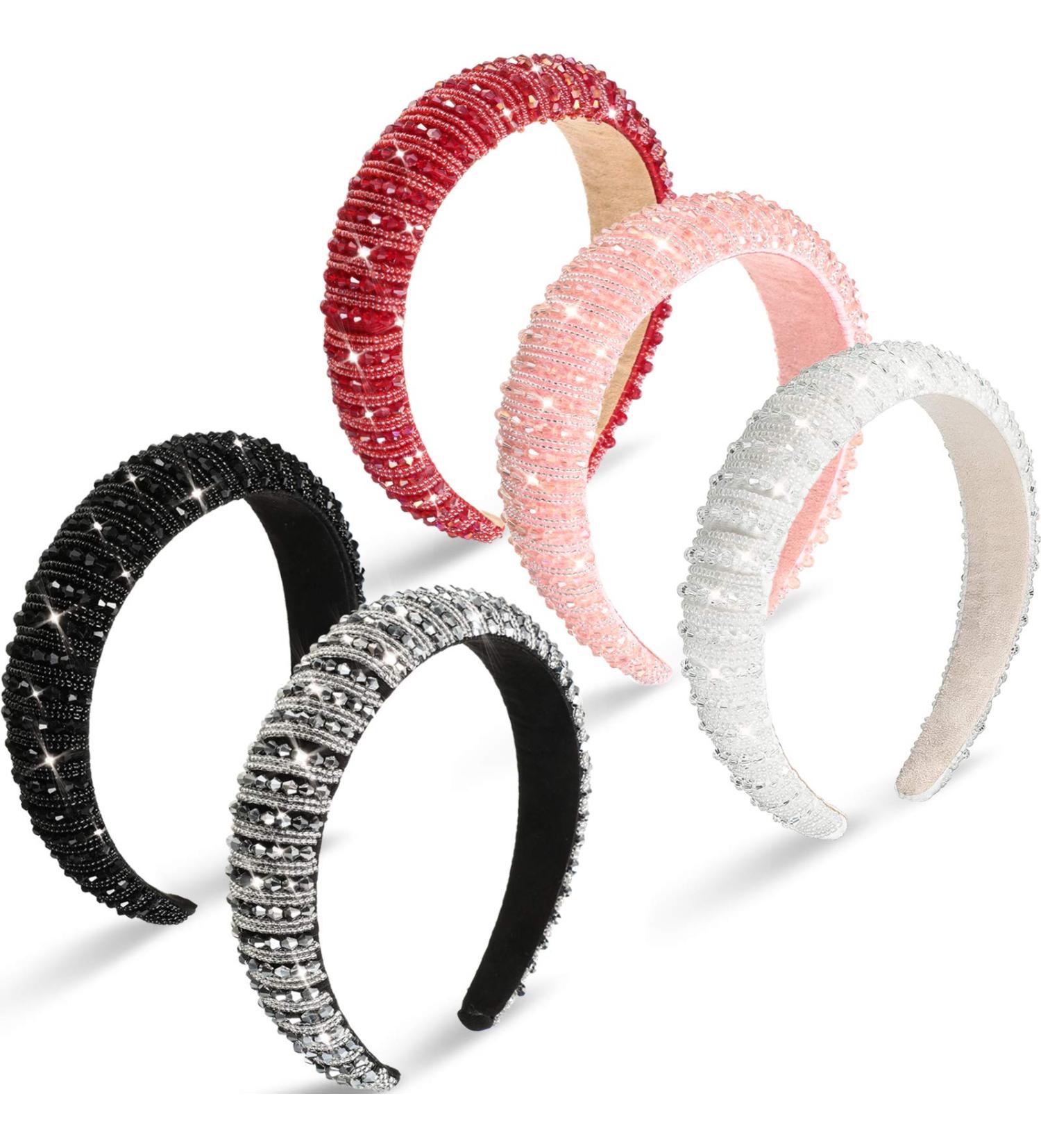 Syhood 5 Pieces Valentine's Day Rhinestone Padded Headband - Mixed Color | Wedding Hair Accessory with Crystal Beads and Glitter | Baroque Rhinestone Embellished Headpiece - Buy Online on SooperMarket.com