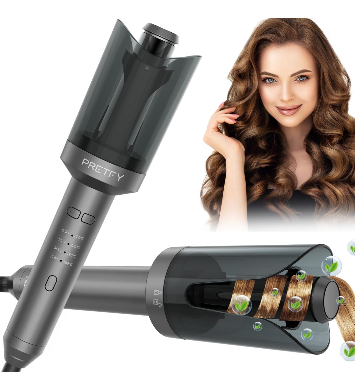 Pretfy Automatic Curling Iron - 1 Inch Ceramic Ionic Auto Hair Curler with LCD Display 4 Temperature Settings Anti-Scald & Auto Shut-Off - Fast Heating for Effortless Hair Styling - Buy Online on SooperMarket.com