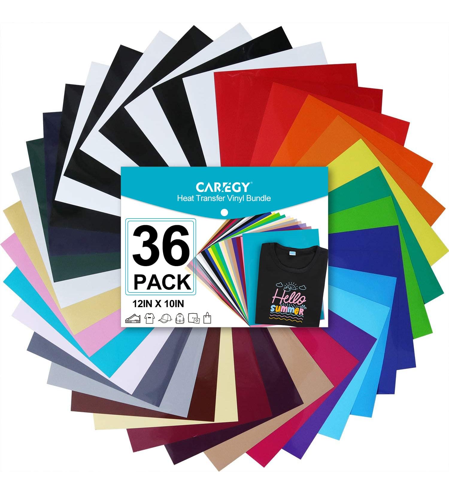 Caregy Heat Transfer Vinyl for T-Shirts 12x10 - 36 Sheets HTV Bundle in 36 Colors - Buy Online on SooperMarket.com