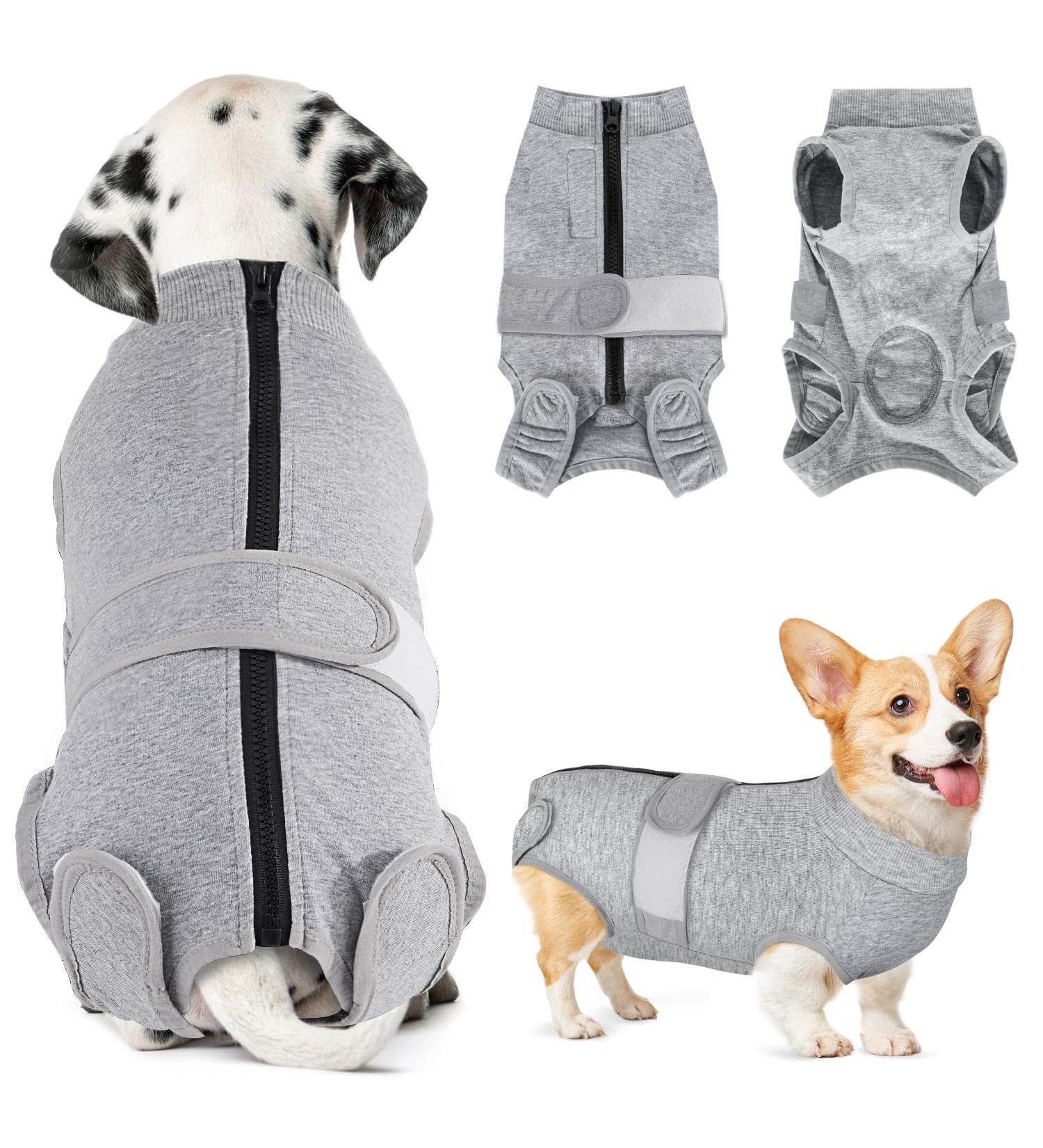 Slowton Dog Recovery Suit - Soft Breathable Anti-Wound Licking Zipper Suit for Male Dogs After Surgery - Comfortable E-Neck Band Gray - Buy Online on SooperMarket.com