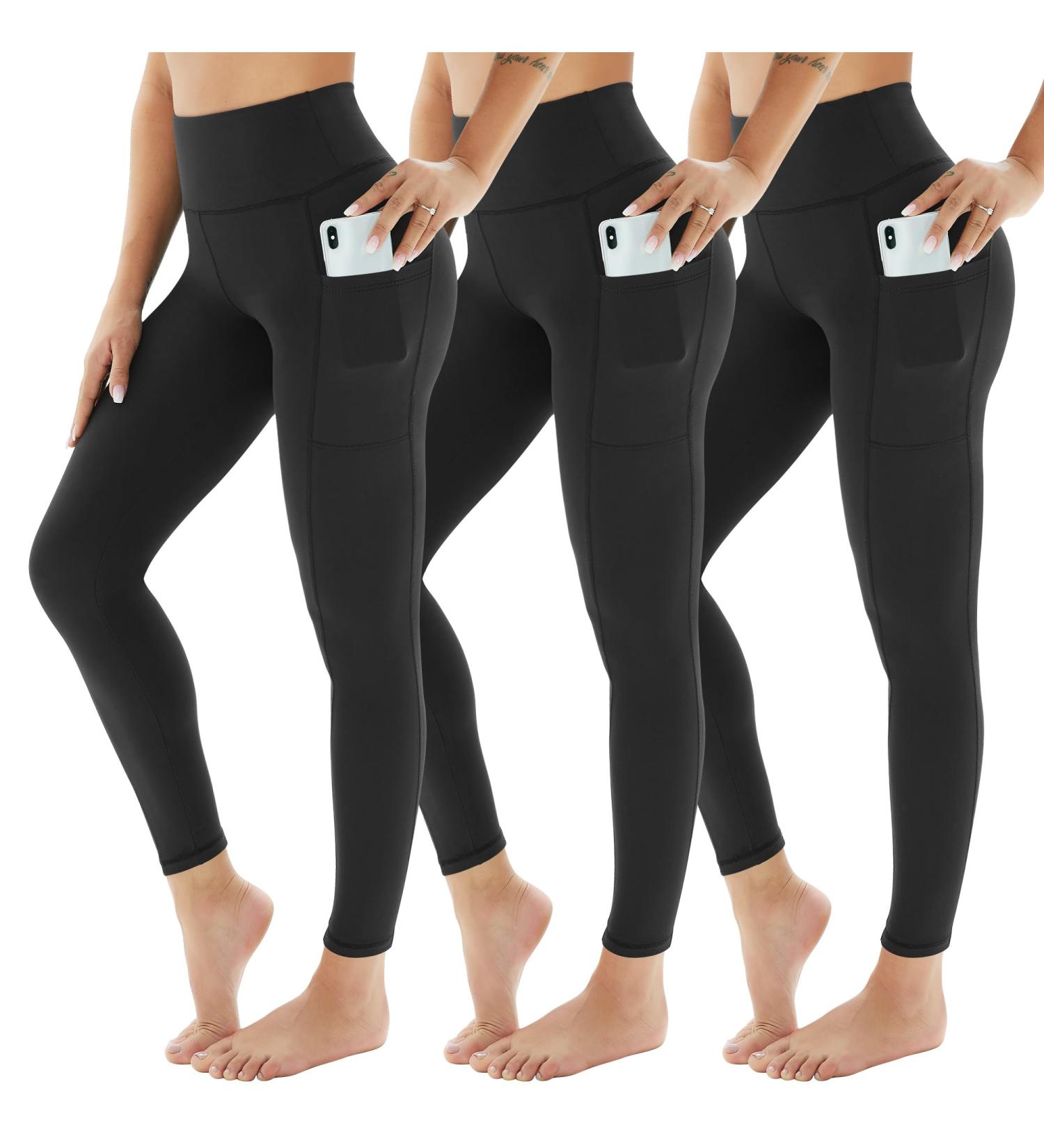 Buy Amiyoyo Women's High Waist Opaque Sport Leggings - 3 Pack Long Stretchy Fitness Pants for Gym & Yoga - 42-48 Black - Buy Online on SooperMarket.com