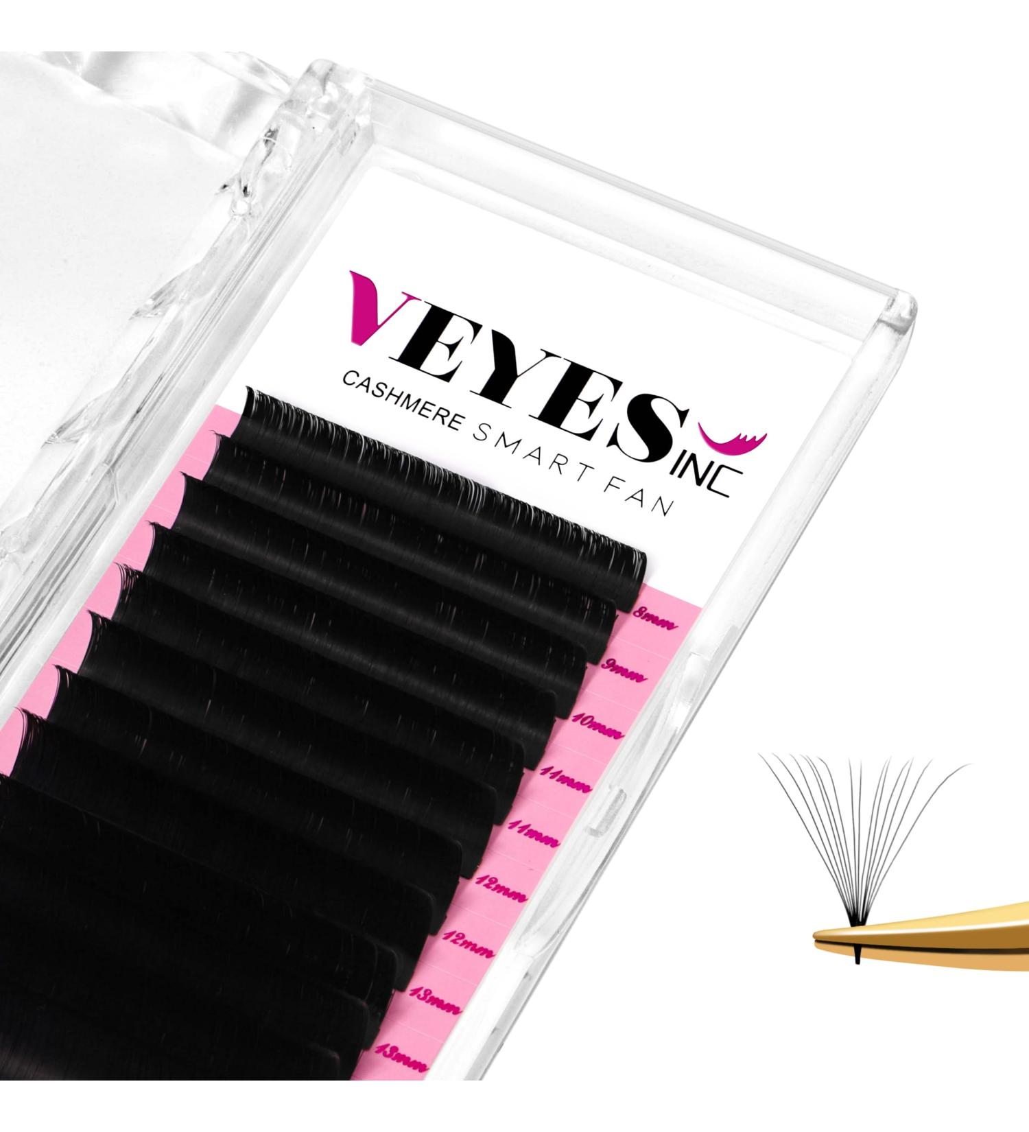 VEYES INC Cashmere Smart Fan Lash Extensions | 0.03/0.05/0.07 C/CC/D Curl | 8-20mm Mixed & Single Length | Super Matte Black Volume Lashes for Lash Techs - Buy Online on SooperMarket.com
