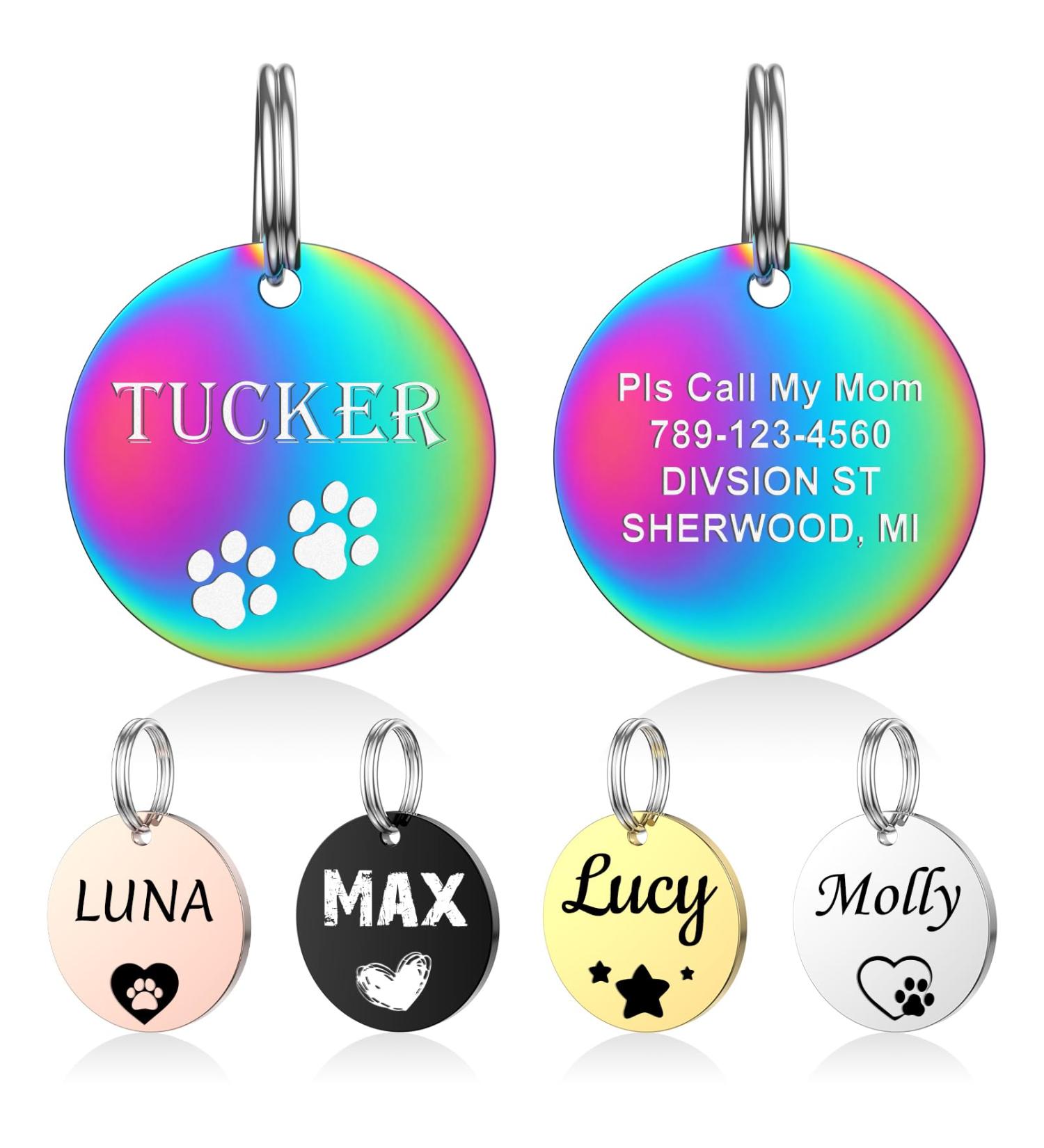 Yehanti Personalized Dog Tag - Engraved Stainless Steel Name Tag for Collars - Custom Name Phone & Address for Dogs Cats & Puppies - Buy Online on SooperMarket.com