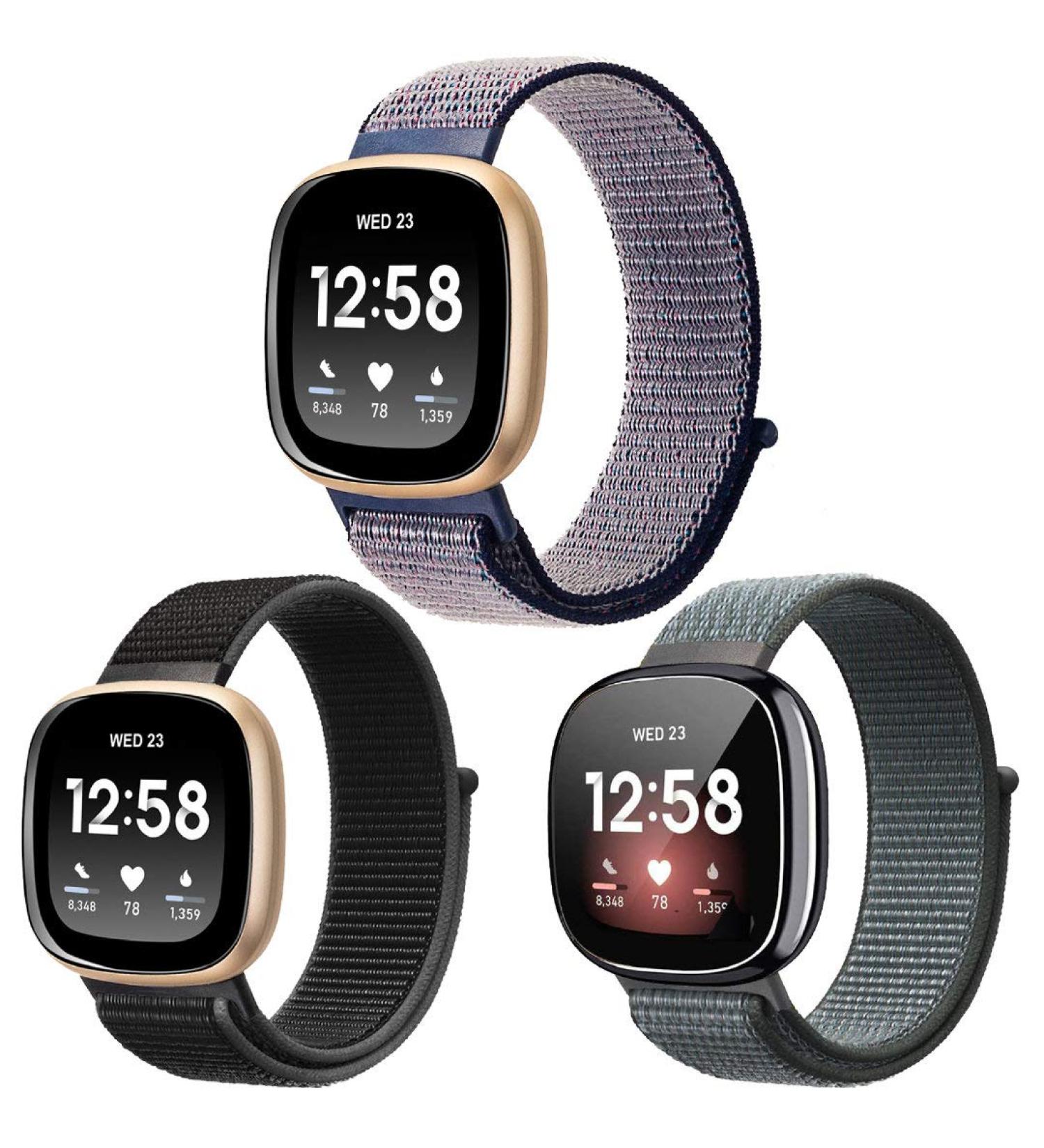 3-Pack Elastic Nylon Bands Compatible with Fitbit Versa 3/Fitbit Sense  Soft Adjustable Breathable Sport Replacement Wristbands Straps for Women Men Nylon: Midnight Blue/Black/Gray - Buy Online on SooperMarket.com