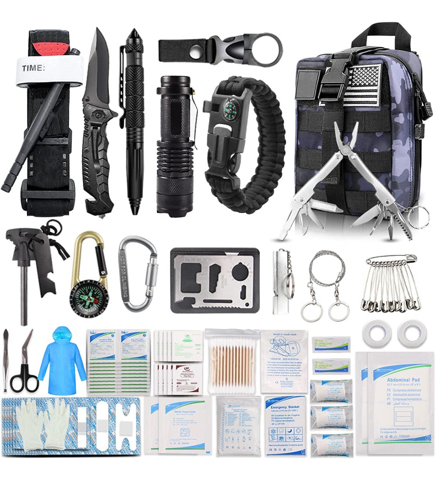 EMDMAK 276Pcs Tactical Molle First Aid Survival Kit | Emergency Trauma Bag for Camping, Hiking, Hunting | Home, Car, Outdoor Adventures - Acu Blue - Buy Online on SooperMarket.com