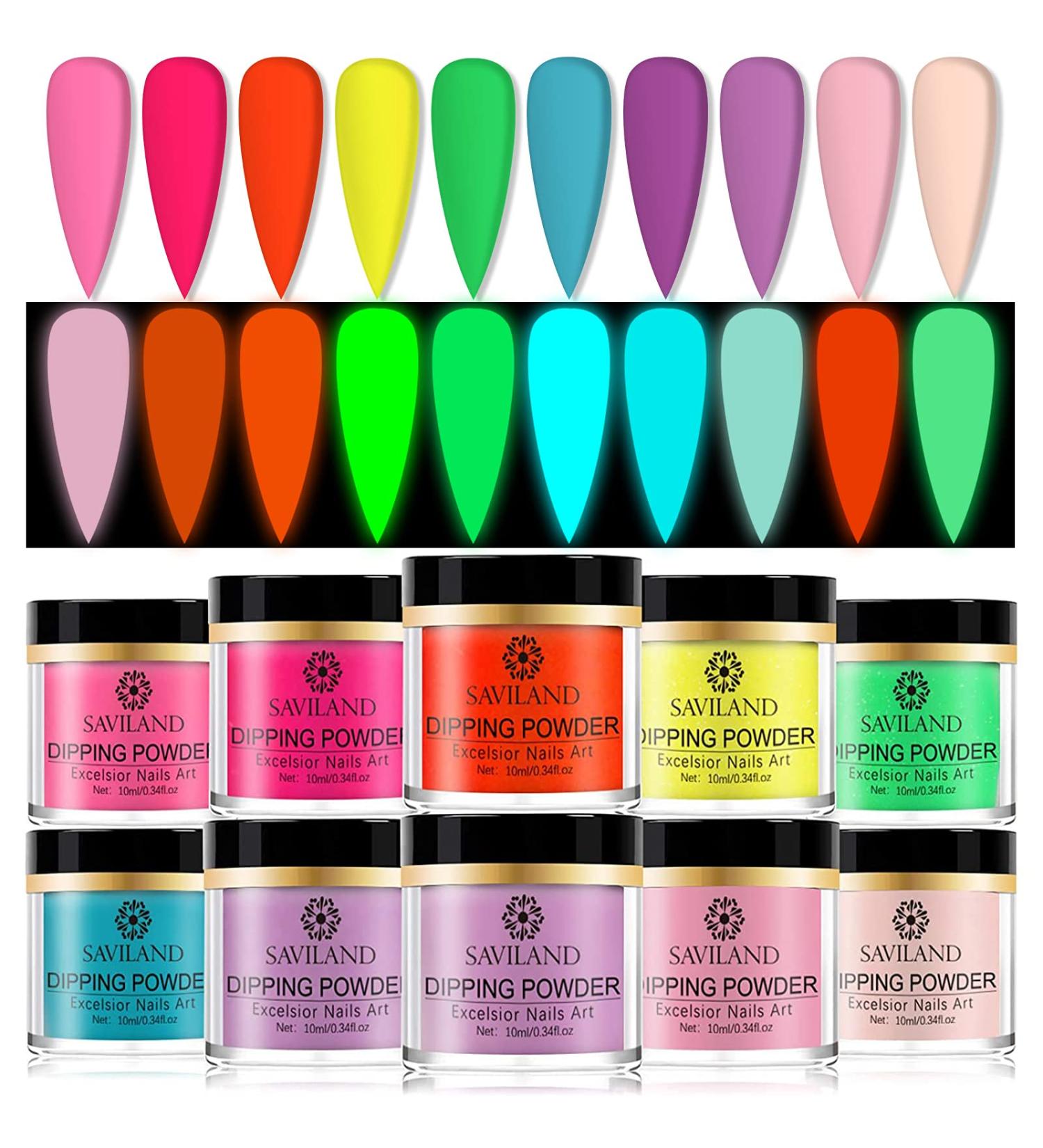 Saviland Glow in the Dark Dip Powder Nail Set - 10 Colors for French Manicure Nail Art, No Lamp Needed - Buy Online on SooperMarket.com