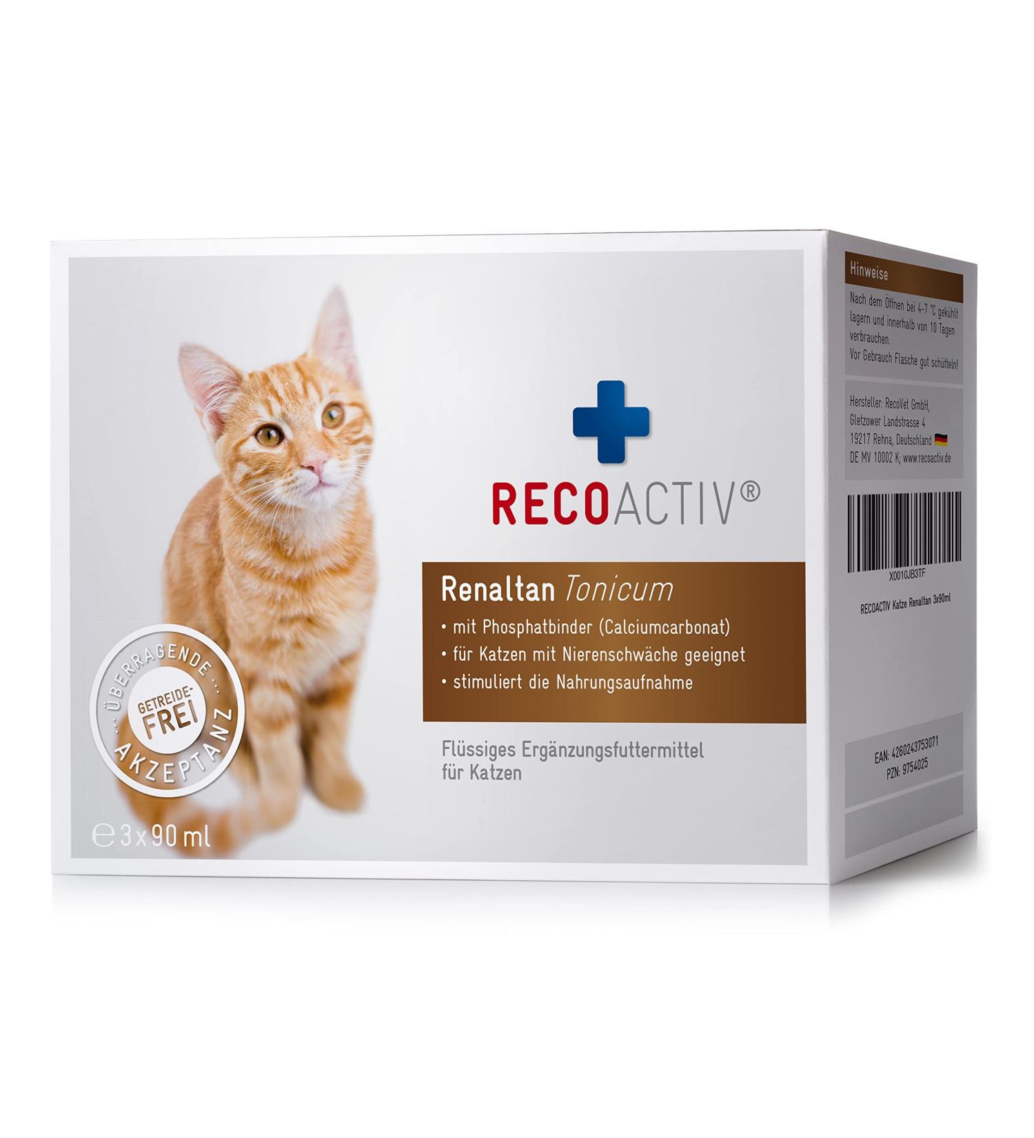 RECACACTIV Renaltan Tonic for Cats - 3 x 90 ml | Supports Kidney Function & Reduces Phosphate Levels | International Shipping Available - Buy Online on SooperMarket.com
