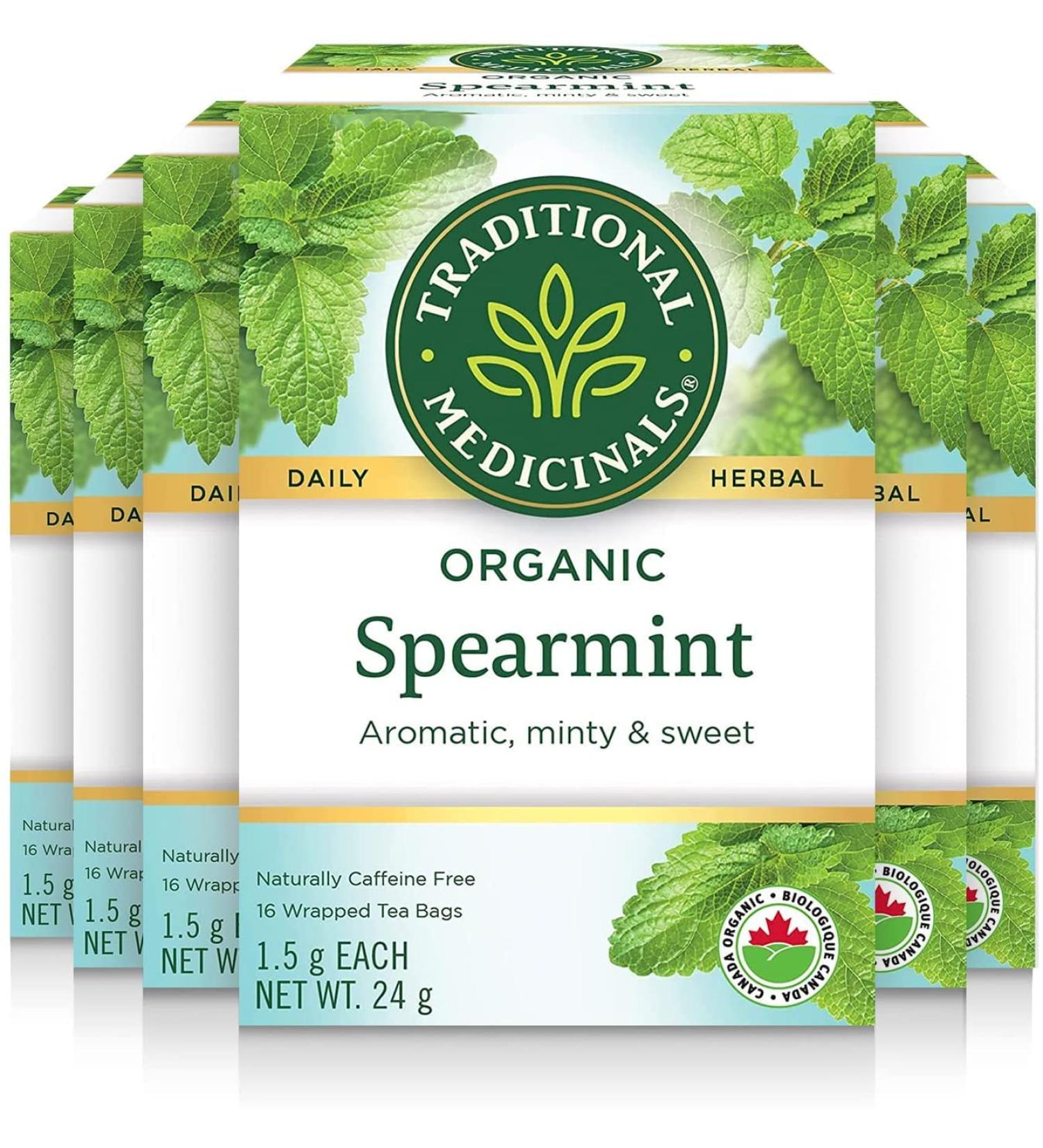 Traditional Medicinals - Organic Spearmint Herbal Tea (Pack of 6) - Refreshing and Minty - 96 Tea Bags Total Tea Spearmint 16 Count (Pack of 6) - Buy Online on SooperMarket.com