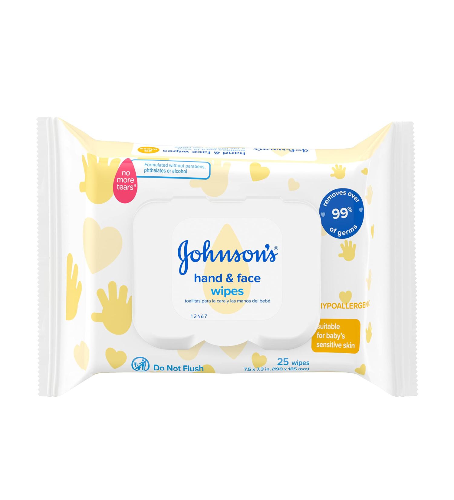 Johnson's Hand & Face Baby Sanitizing Cleansing Wipes for Travel - No More Tears Formula - Paraben and Alcohol Free - 25 ct (Pack of 4) - Buy Online on SooperMarket.com