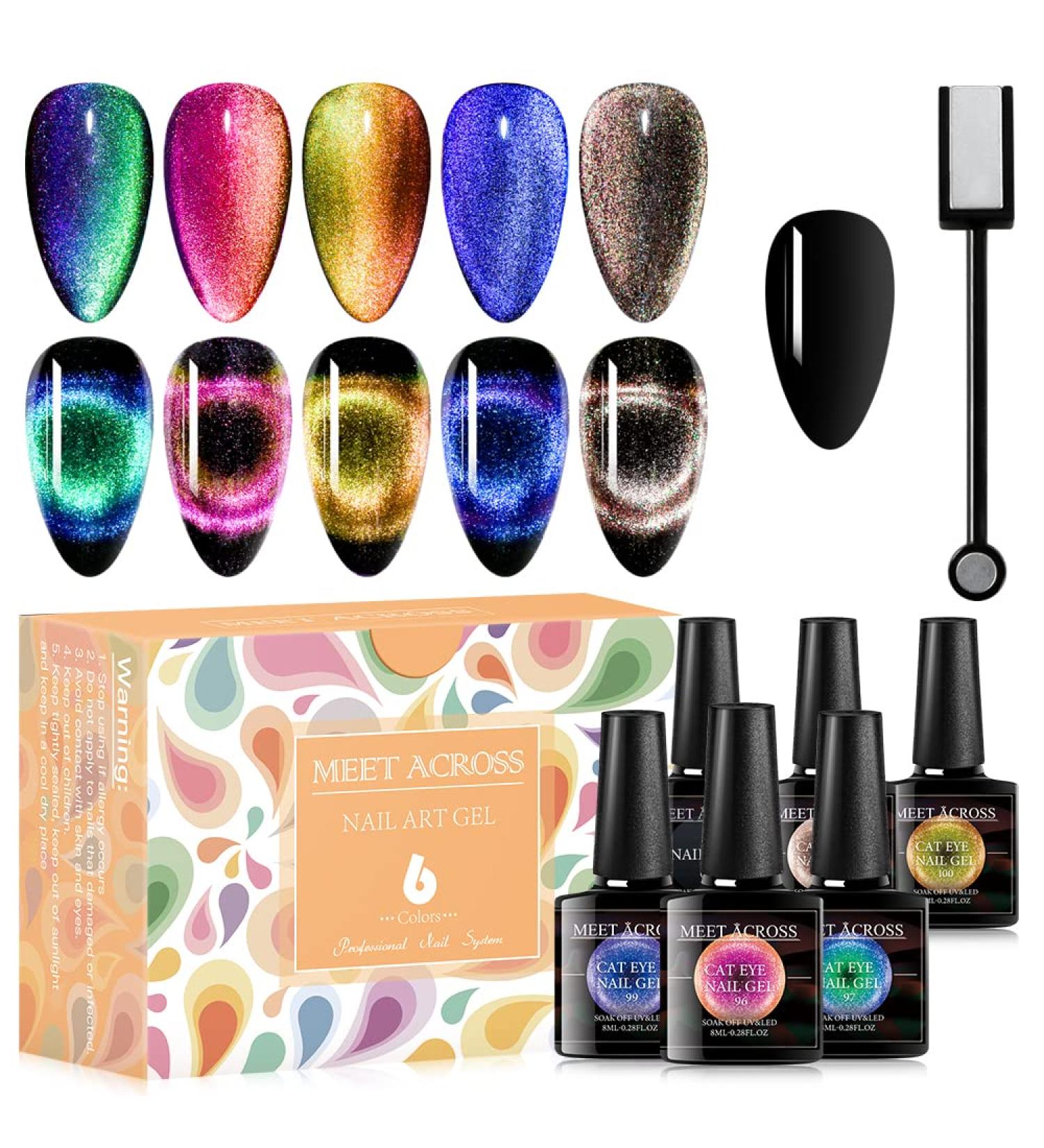 Cat Eye Gel Nail Polish Set Soak Off UV LED Light Starry Sky Effect Magic Gel Nail Polish Kit Manicure Nail Art Gift Kit 6 Colors Free Magnet Stick Galaxy - Buy Online on SooperMarket.com