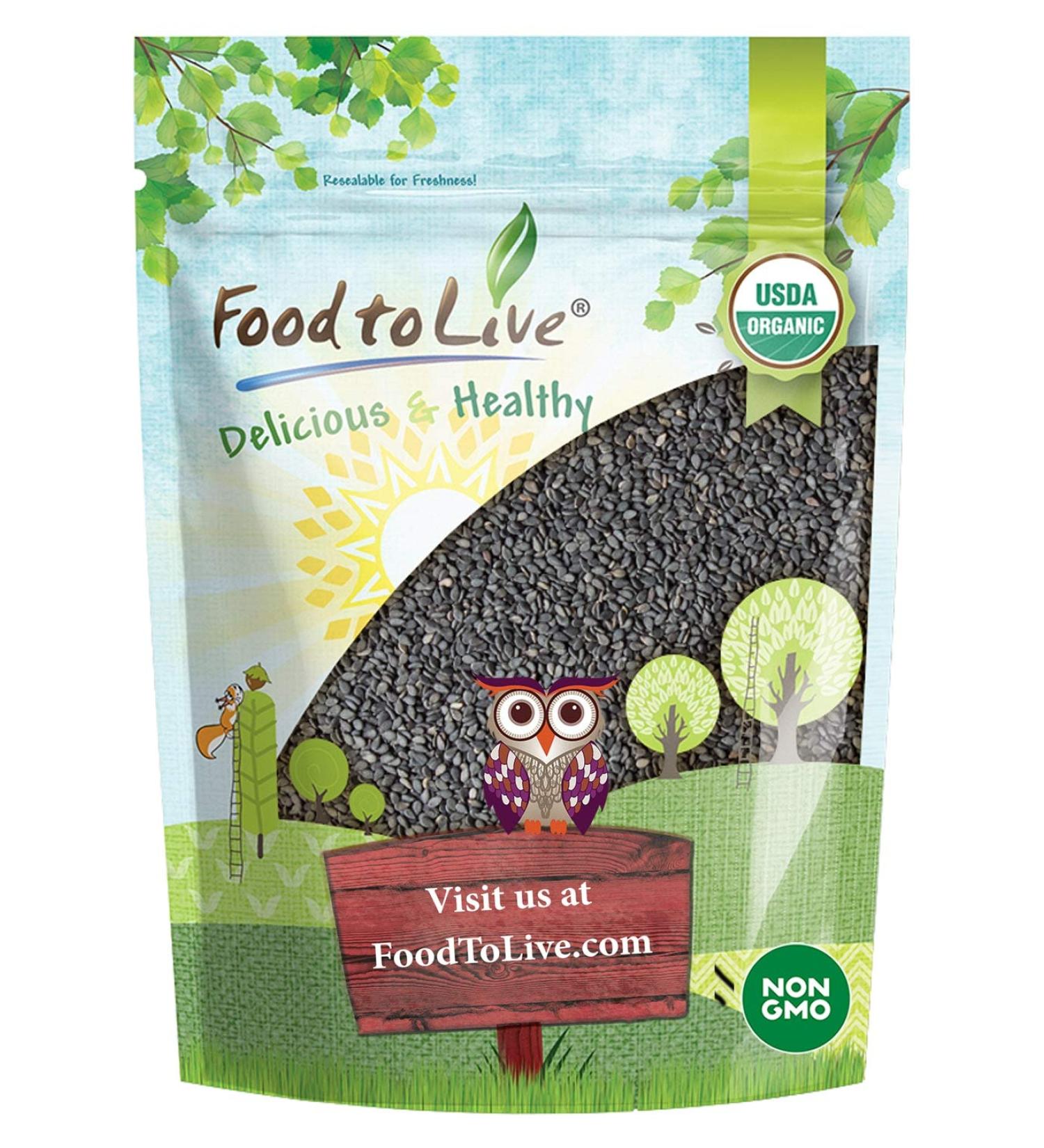 Organic Raw Black Sesame Seeds 2 lbs - Non-GMO, Unhulled, Kosher, Vegan - High in Calcium, Iron & Fiber - Ideal for Tahini Paste - Bulk Pack - Buy Online on SooperMarket.com