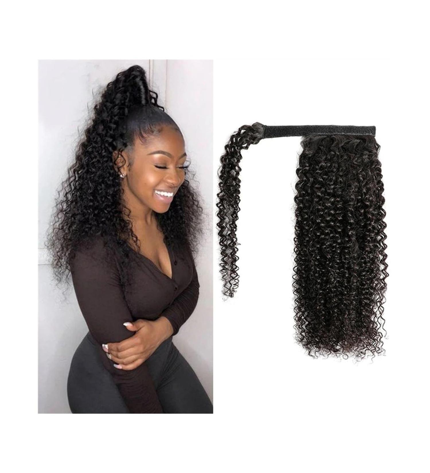 Ponytail Hair Extension Kinky Curly Ponytail Extension 10-24Inch Brazilian Human Hair Wrap Around Ponytail Hairpieces Clip In Afro Curly Remy Hair Extension for Black Women Ponytail Hairpiece (Size : 20inches 100g - Buy Online on SooperMarket.com
