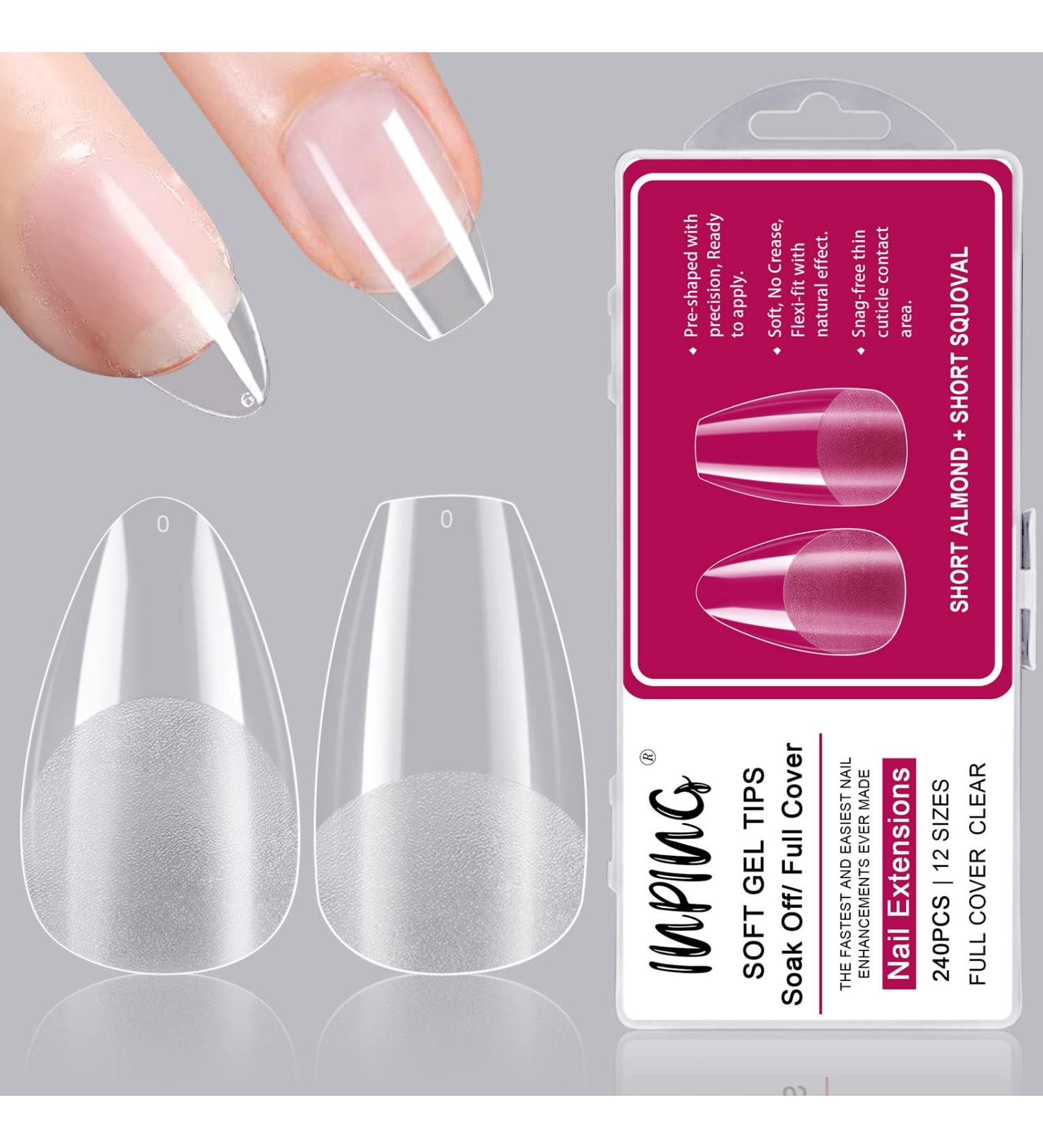 INPING Soft Gel Full Cover Nail Tips 240PCS Short Almond & Squoval Mix Acrylic Fake Nails Extensions - Traceless Break Resistant Design for DIY Manicure - Beauty Gifts for Women - Buy Online on SooperMarket.com