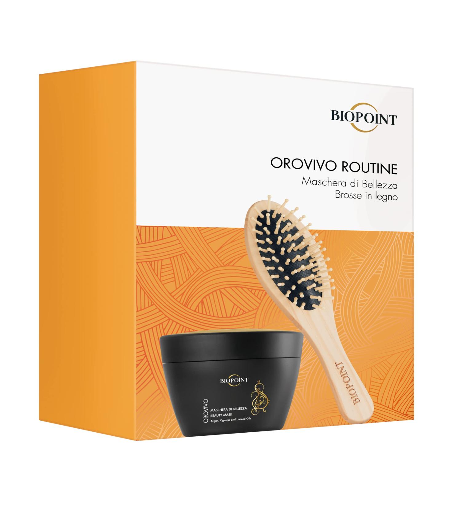 Biopoint Orovivo Orovivo Routine Gift Set for Women Including Nourishing Beauty Mask Based on Organic Oils for Silky and Shiny Hair 200ml + Wooden Brush