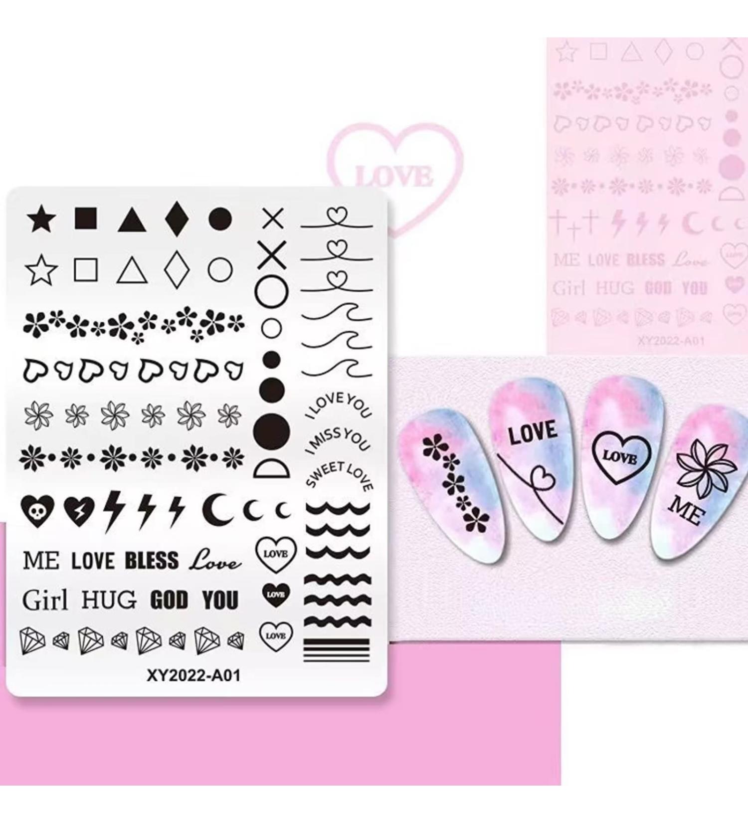 RUNRAYAY Nail Stamping Plate Fashion Flower Love Heart Geometric Multi-Pattern Nails Template Print Image Nail Art Decoration Tool - Buy Online on SooperMarket.com