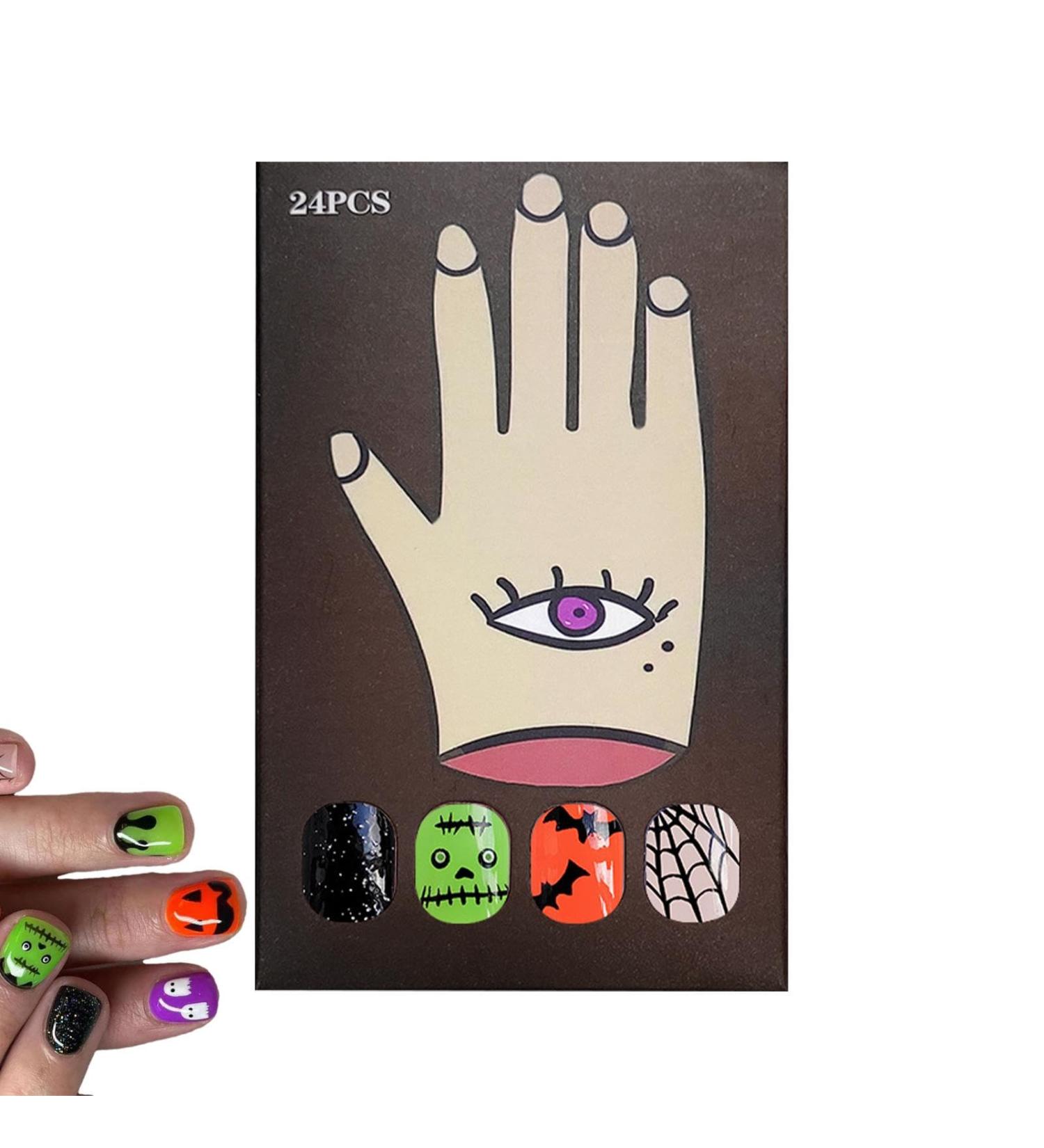 Halloween Nails | Artificial Nails Full Stick On Nails Artificial Nails Decorations Short Square Fake Nails Halloween Ghost Press On Nails Natural & Fit False Nails - Buy Online on SooperMarket.com