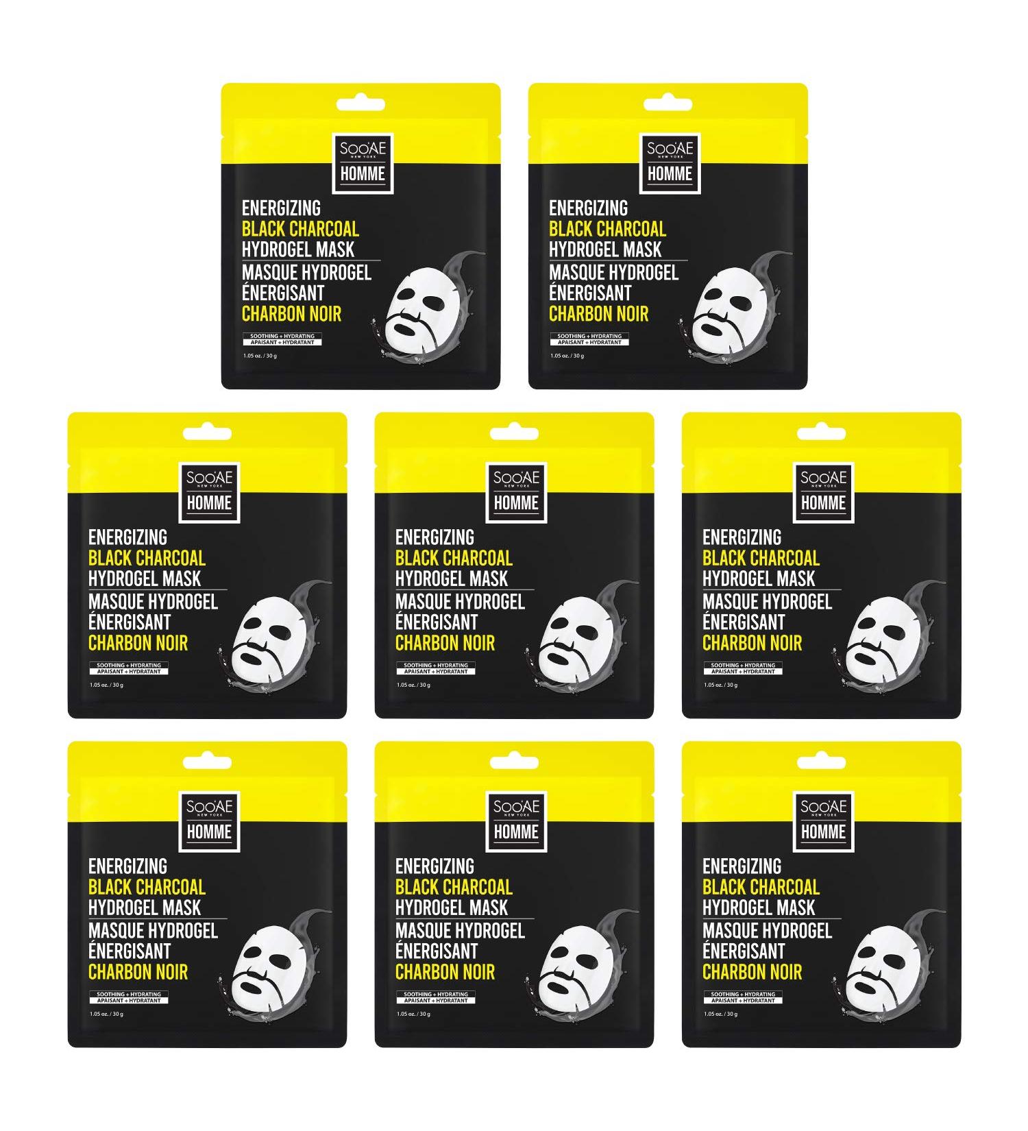 Soo AE Homme Energizing Black Charcoal Hydrogel Mask 8 Count Facial Mask for Men | Charcoal & Lemon Infused | Soothing & Hydrating - Buy Online on SooperMarket.com