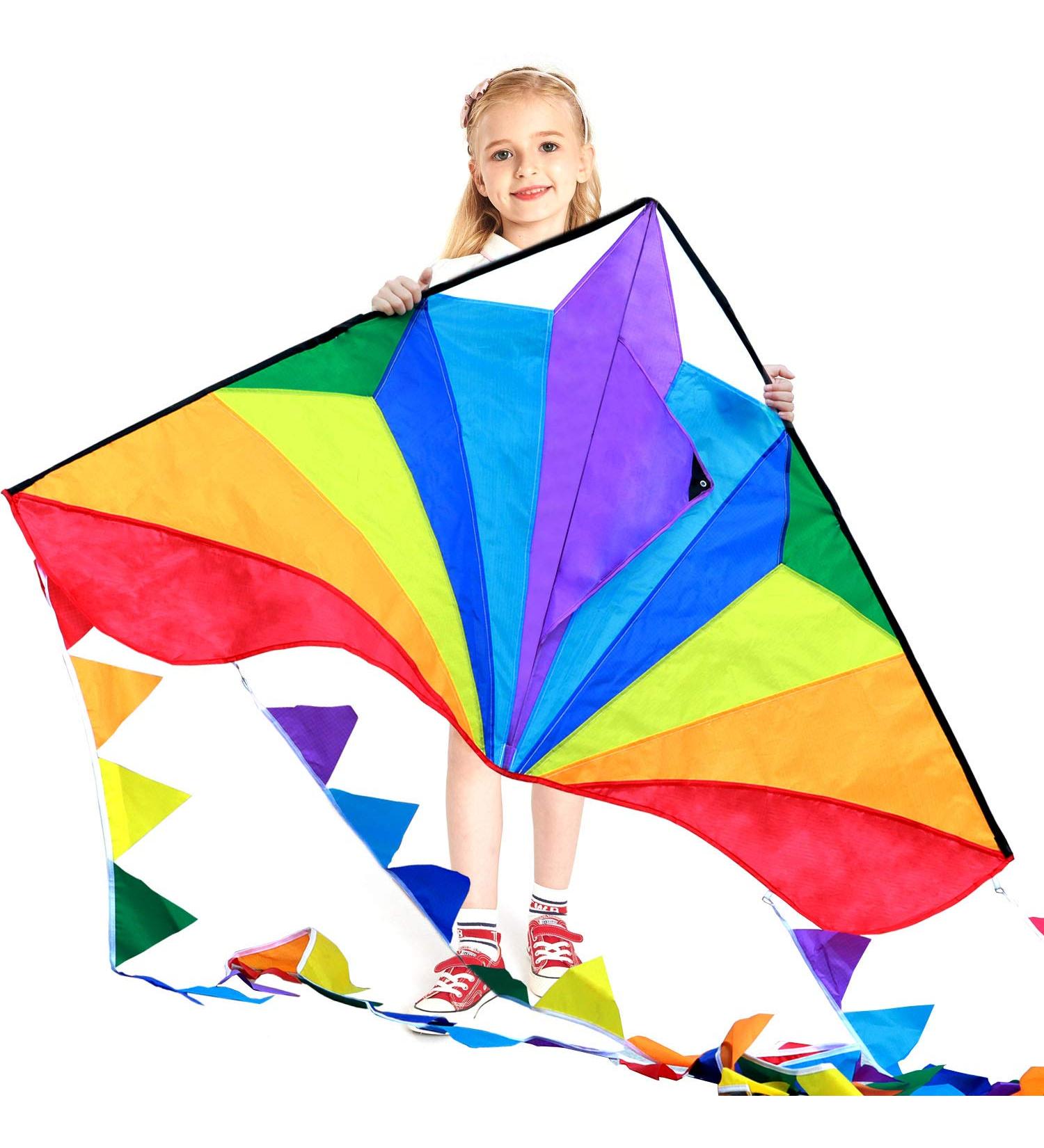 HONBO Large Delta Kite for Kids & Adults - Easy-to-Fly Beach Kite with Colorful Tail - Includes String Line - Ideal for Beginners - Buy Online on SooperMarket.com