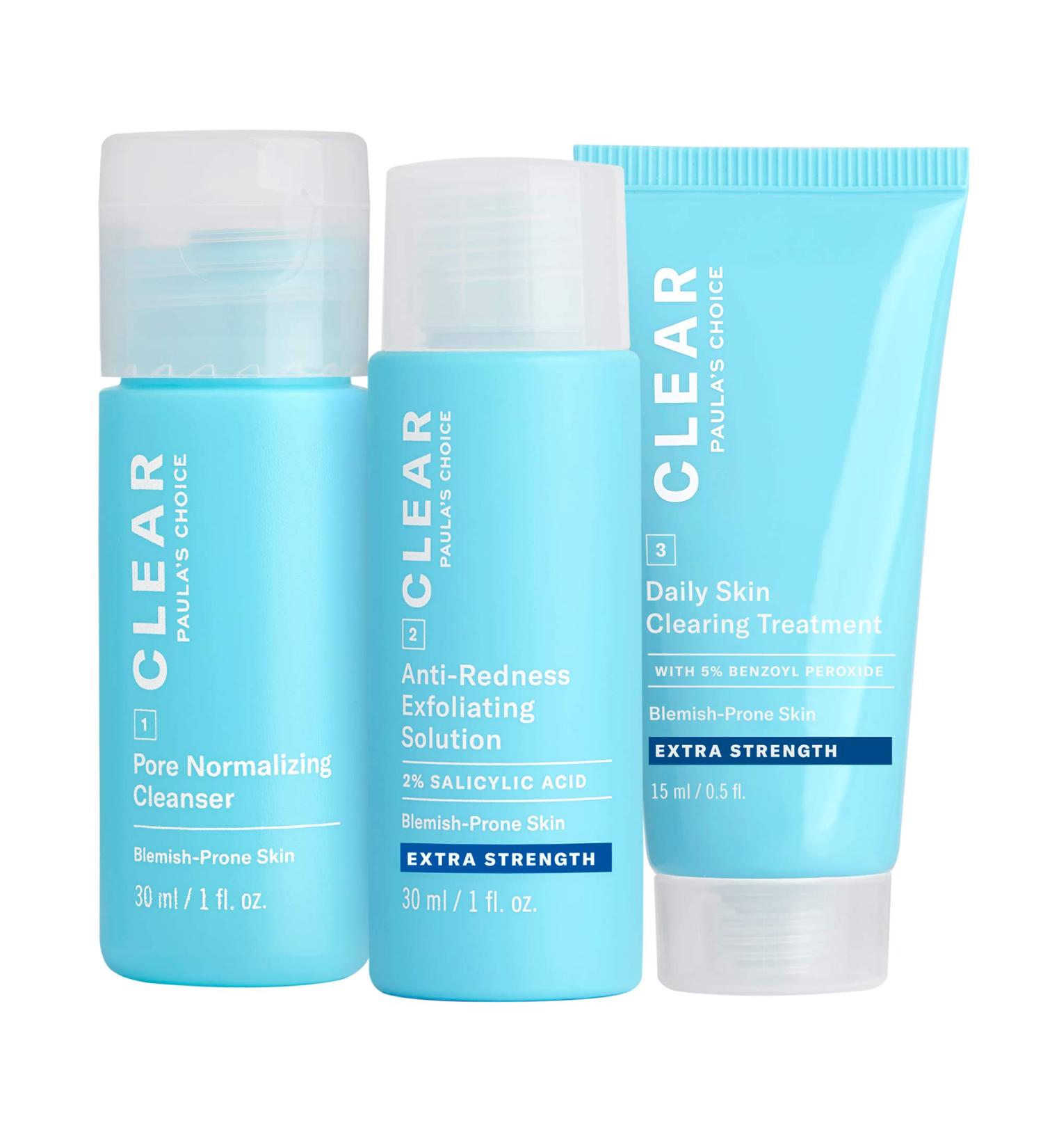 Paula's Choice CLEAR Extra Strength Acne Travel Kit - 2% Salicylic Acid & 5% Benzoyl Peroxide for Severe Acne - Redness Relief - Two Week Trial Size - Buy Online on SooperMarket.com
