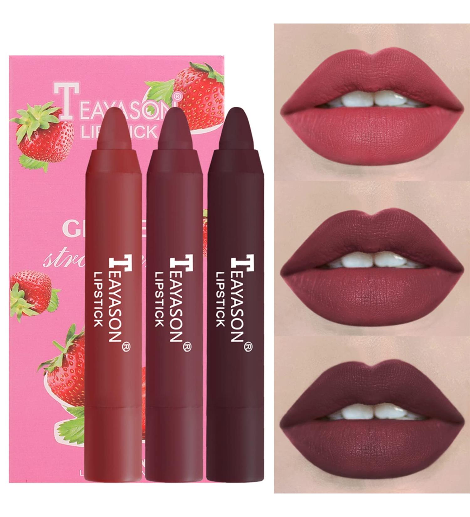 3-Piece Waterproof Matte Lipstick Set - Adjustable Lip Kit | Permanent Non-Stick Cup Gloss in Sexy Nude Colors - Buy Online on SooperMarket.com