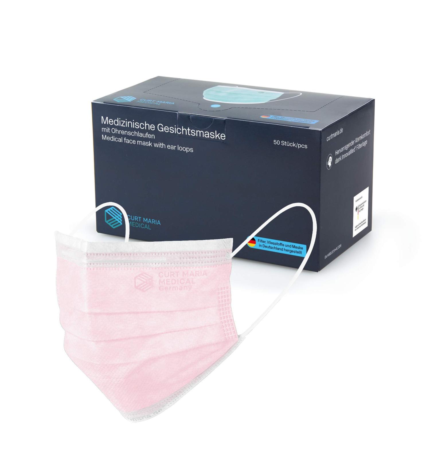 Dustpirate Curt Maria Medical 50 OP Masks - 3-Layer Surgical Face Masks Made in Germany Pink Ros Mouth Protection - Buy Now for International Shipping! - Buy Online on SooperMarket.com