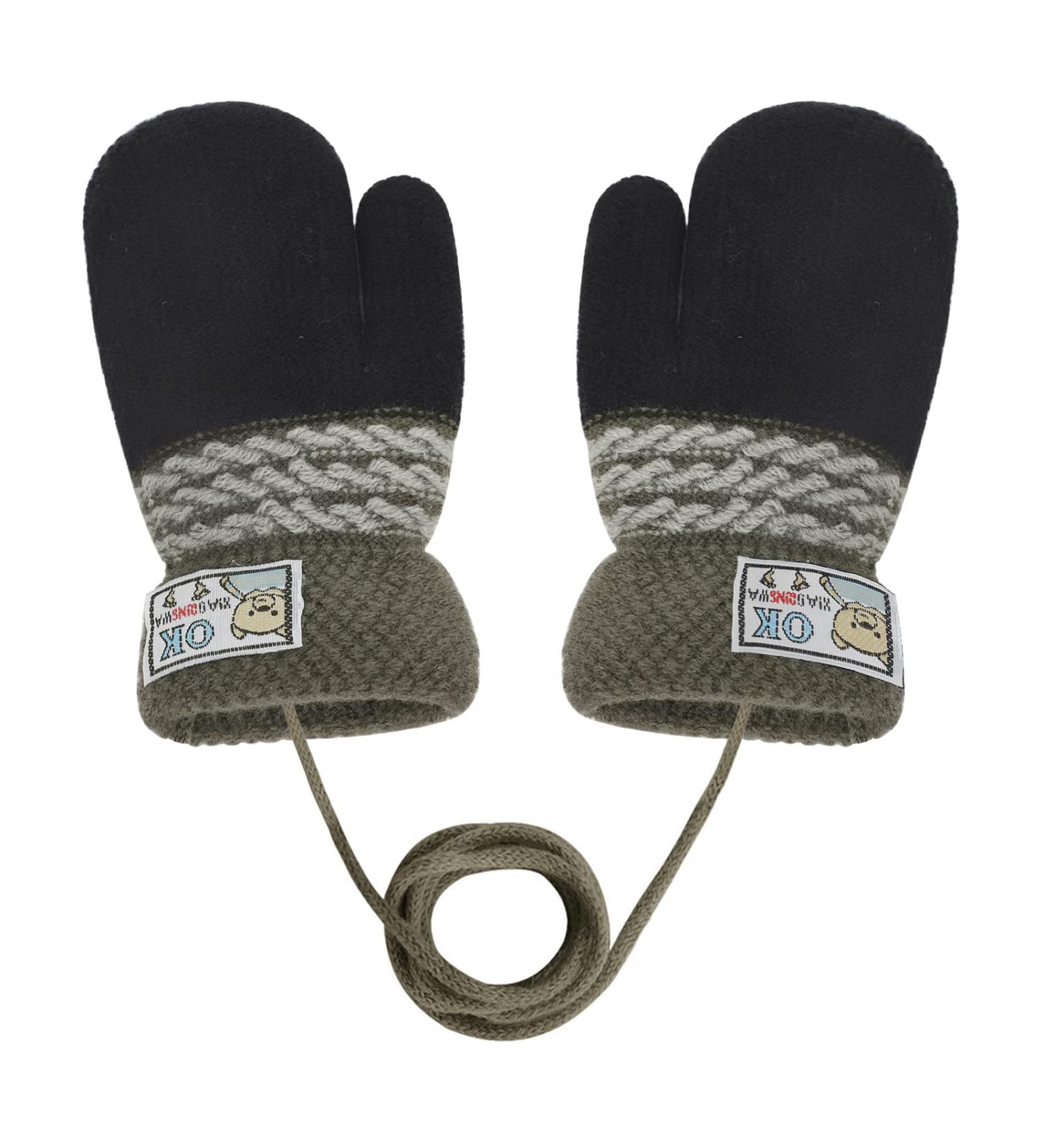 Niceyea Toddler Knitted Gloves | Winter Warm Full Finger Mittens with Fluffy Lining | Magic Gloves for Boys Girls 1-3 Years Old | Black - Buy Online on SooperMarket.com