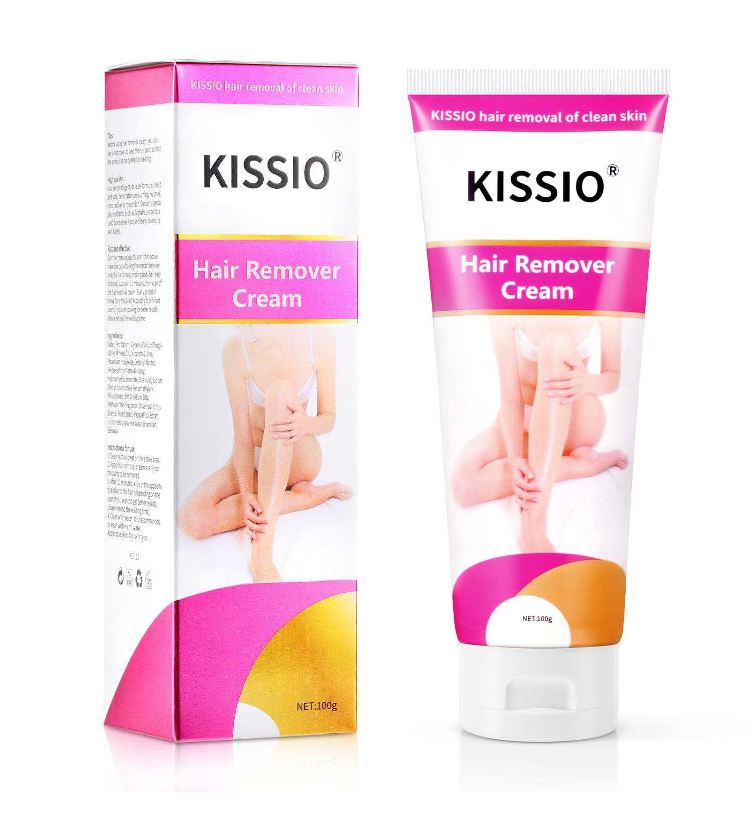 KISSIO Hair Removal Cream - Gentle Hair Remover for All Skin Types | Underarms Arms Legs & Bikini Area | Moisturizing Citrus & Papaya Formula | 4.94 oz - Buy Online on SooperMarket.com