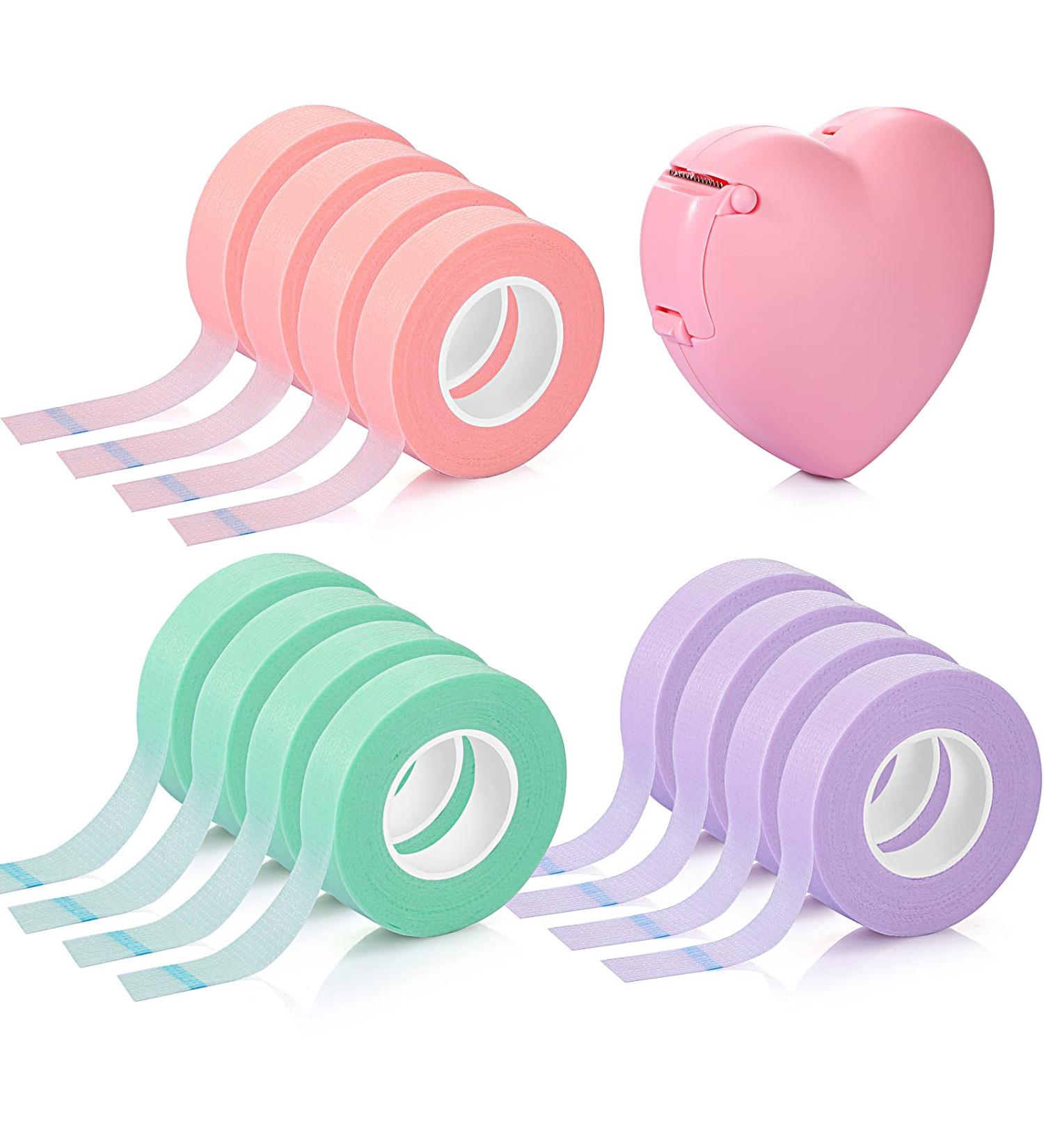 Breathable Non-Woven Fabric Eyelash Extension Tape 0.5 Inch Wide - 10 Yards Long | Heart-Shaped Dispenser Cutter | Pink, Purple, Green | - Buy Online on SooperMarket.com