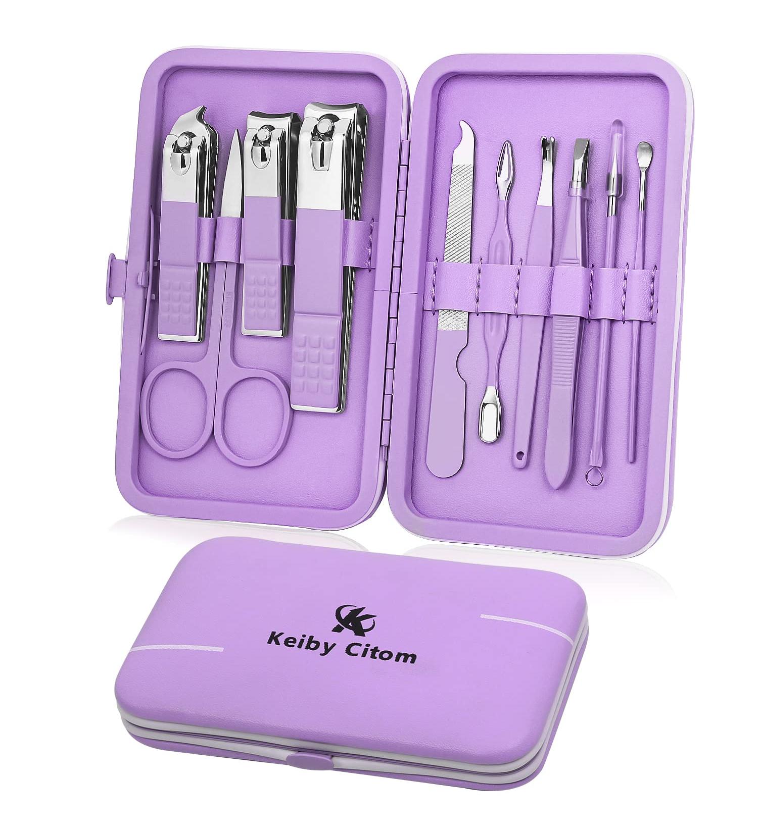 10pcs Professional Stainless Steel Manicure Pedicure Set for Travel - Violet - Buy Online on SooperMarket.com