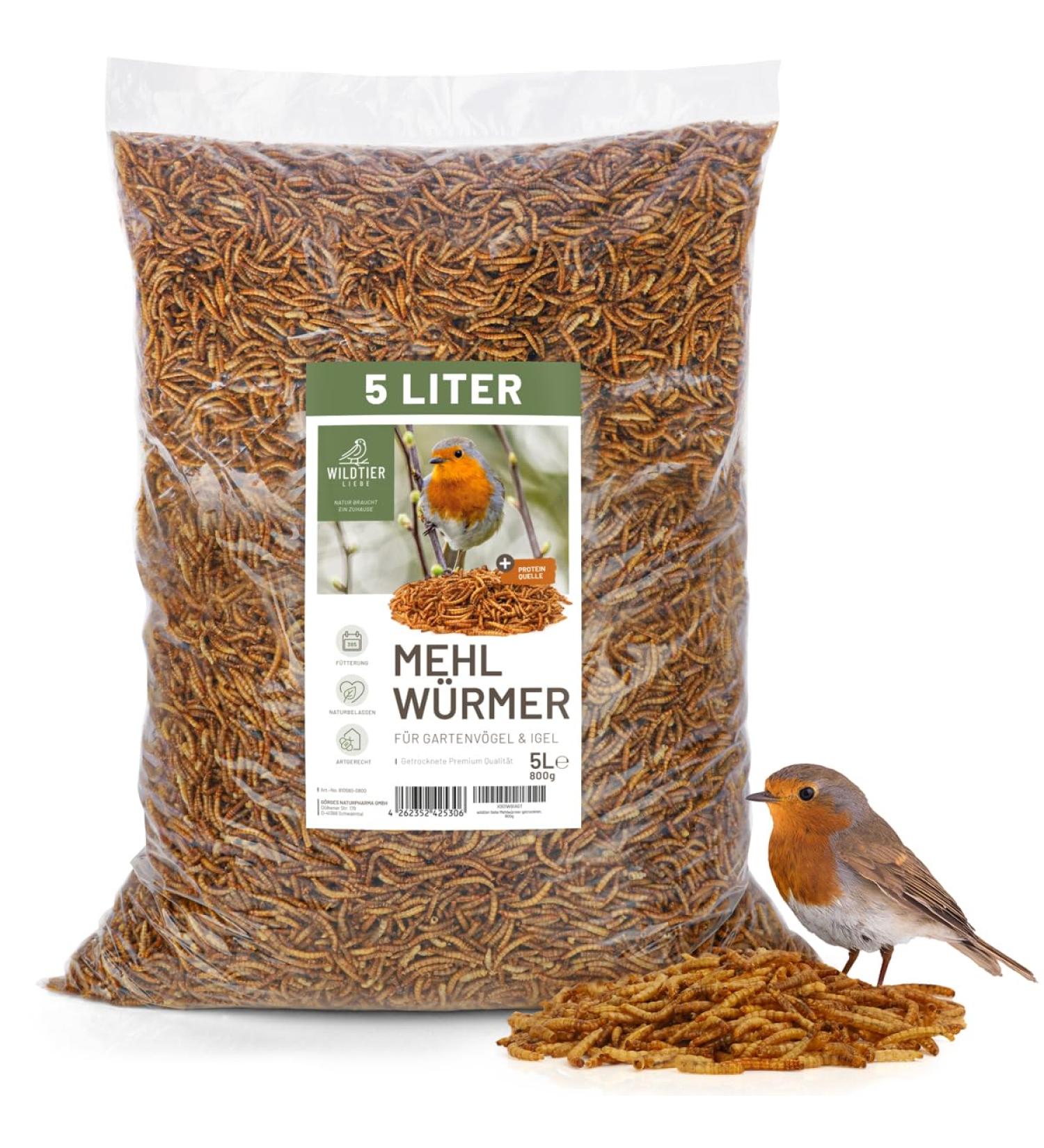 Buy Wild Animal Love Noble Mealworms 5L | Dried Mealworms for Birds & Hedgehogs | Premium Insect Food for Garden Birds - Buy Online on SooperMarket.com