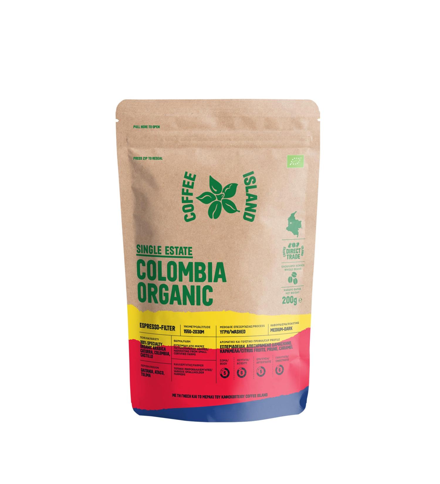 Coffee Island Single Estate Colombia Organic with Medium-Dark Roasting Prepacked 200g - Buy Online on SooperMarket.com