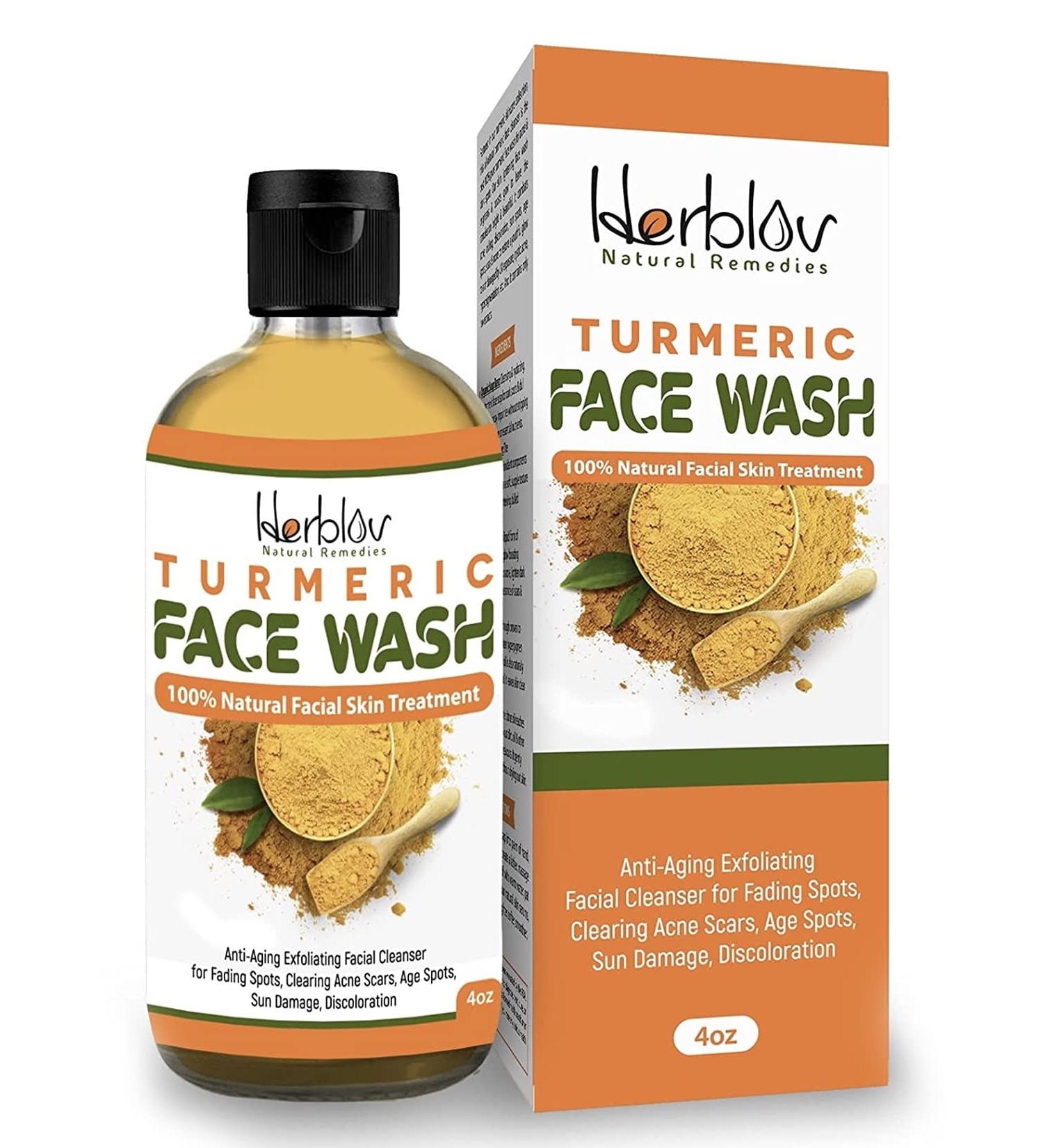 Herblov Turmeric Face Wash 4oz - Natural Anti Aging Exfoliating Cleanser for Acne Scars & Sun Damage - Buy Online on SooperMarket.com