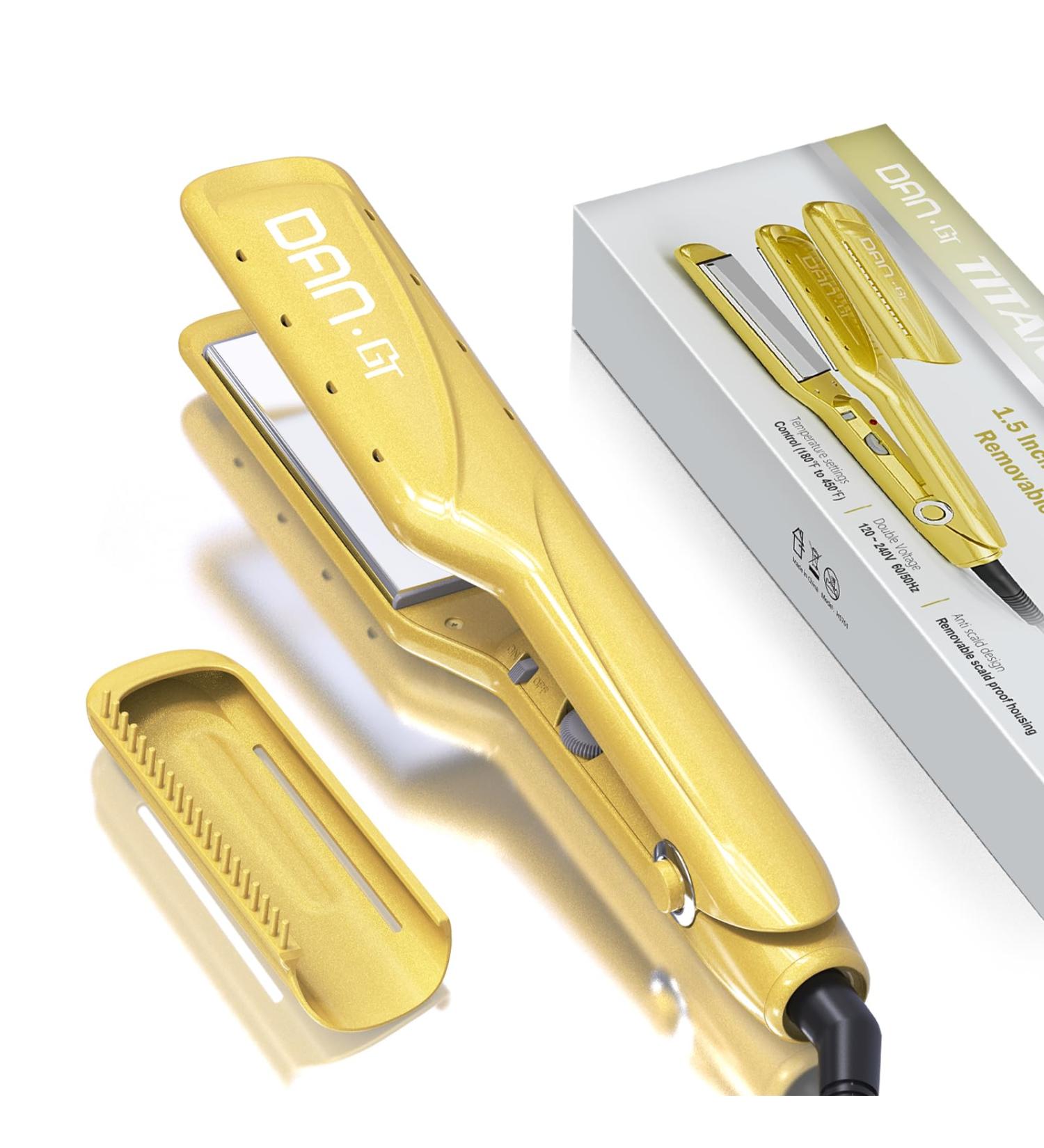 Flat Iron Hair Straightener with Detachable Comb - 1.5 Inch Titanium Dual Voltage 2-in-1 Curler & Straightener | Adjustable Temperature for Smooth Sleek Hair - Buy Online on SooperMarket.com