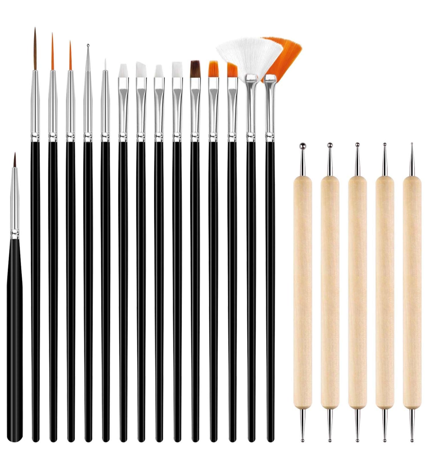 Shop Hanyousheng 20-Piece Nail Brush Set | 15 Design Brushes & 5 Dotting Tools for DIY Nail Art | Black | International Shipping Available - Buy Online on SooperMarket.com