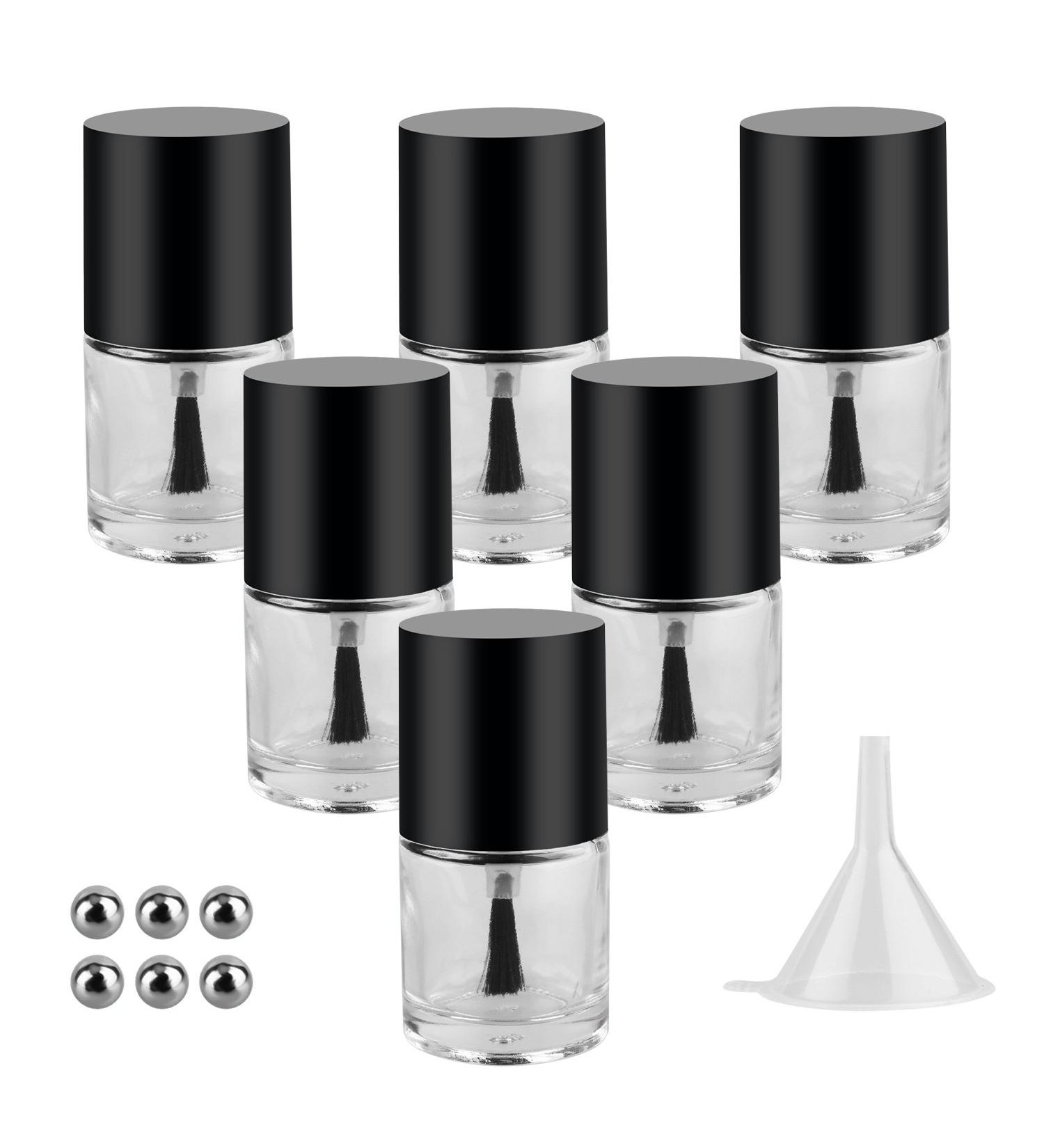 6PCS 10ML Empty Nail Polish Glass Bottles with Brush Cap, Funnel & Mixing Balls - Buy Online on SooperMarket.com