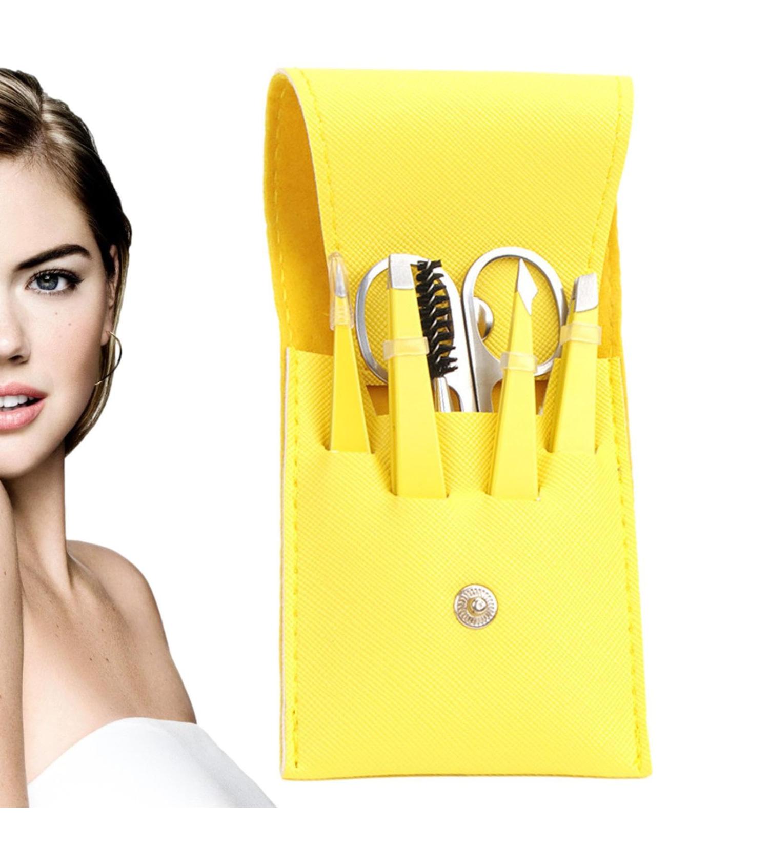 Eyebrow Shaping Kit | with Travel Case Eyebrow Scissors Kit Brow Scissors Eyebrow Kit | Eyebrow Scissors for Women Eyebrow Grooming Kit for Ingrown Hair Hair Plucking Daily Puchen Lemon Yellow 6-piece Set - Buy Online on SooperMarket.com