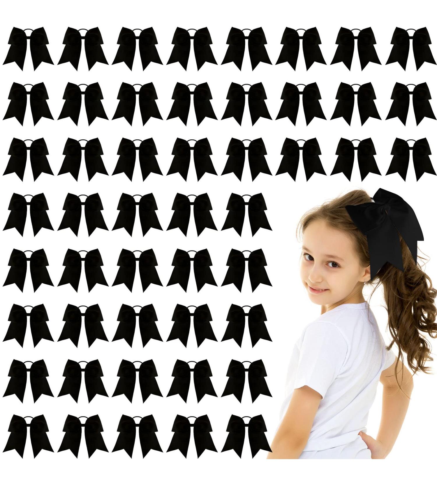 50 Pcs Large Cheerleading Bow Set - 8'' Jumbo Bows with Ponytail Holder for Teen Girls Cheerleader Outfit - College Sports Hair Accessories - Buy Online on SooperMarket.com