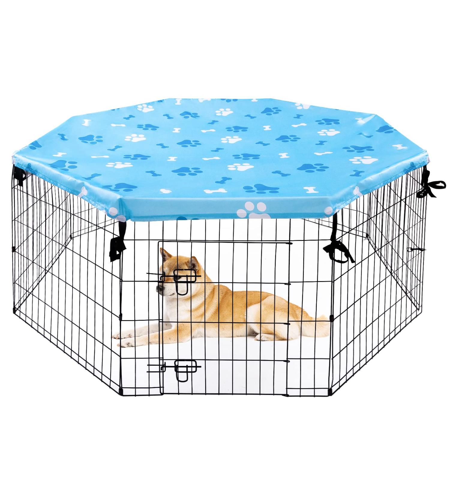 KOOLTAIL 24 Dog Playpen Cover - Indoor/Outdoor Sun/Rain Proof Kennel Shade | Blue | 8 Panels - Buy Online on SooperMarket.com