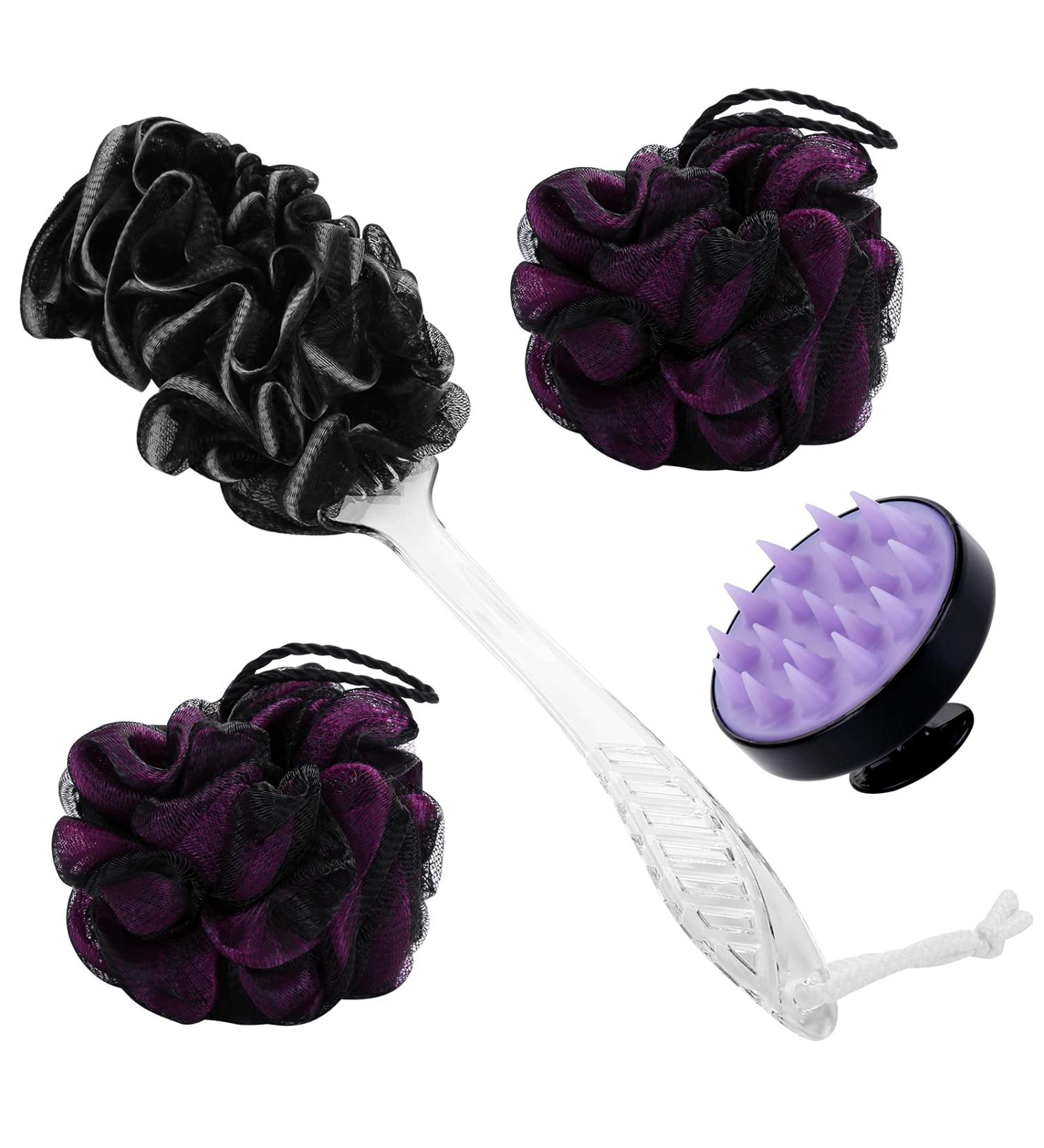 MAVGV Scalp Massager Shampoo Brush Loofah Set with Long Handle Back Brush and Bath Loofahs - Buy Online on SooperMarket.com