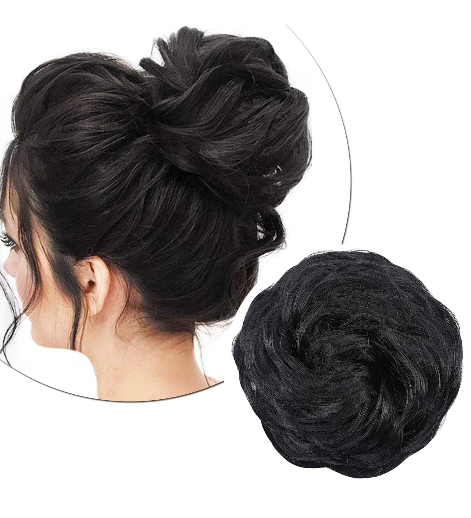 Jet Black Synthetic Hair Bun Extension - 45g Messy Updo Ponytail Scrunchie for Women - Buy Online on SooperMarket.com