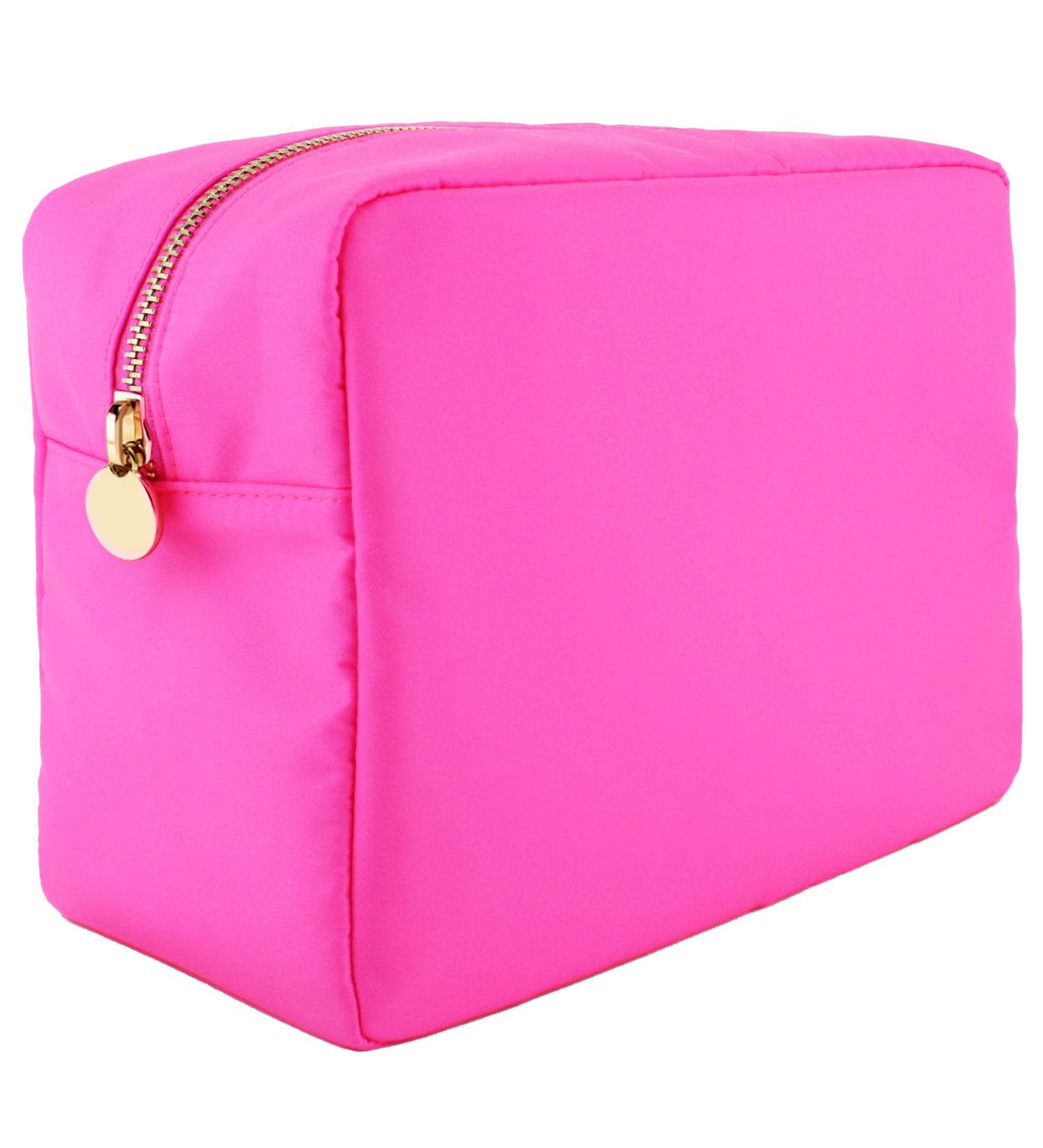 DANCOUR Large Pink Makeup Bag & Toiletry Organizer for Women - Nylon Cosmetic Pouch, Travel-Friendly, Preppy Style - Hot Pink Makeup Storage for Girls - Buy Online on SooperMarket.com