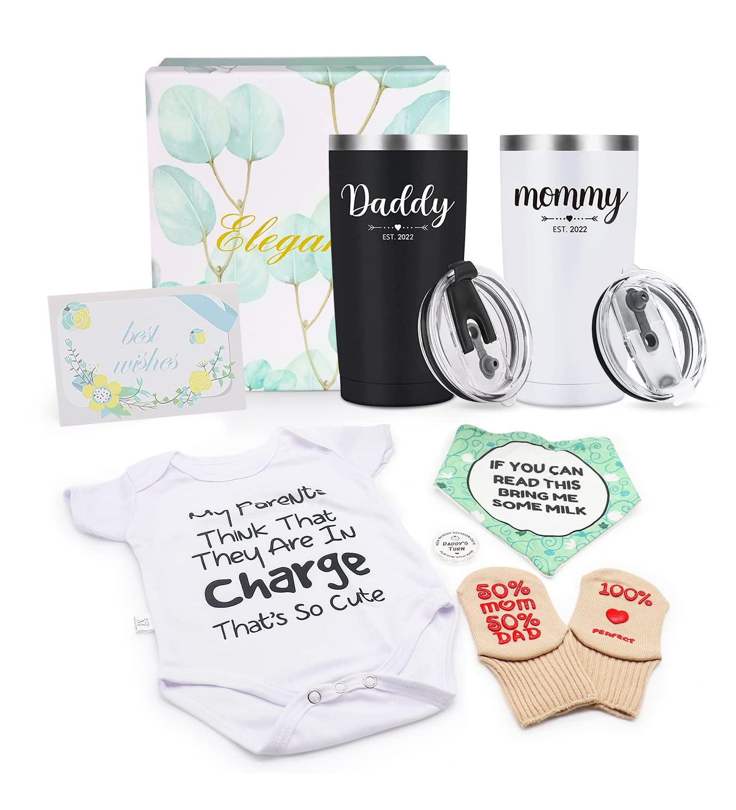 Pregnancy Gifts for First Time Moms: Daddy and Mommy Est 2022 20oz Insulated Tumblers Set - Top New Parents Gifts for Baby Shower - Buy Online on SooperMarket.com