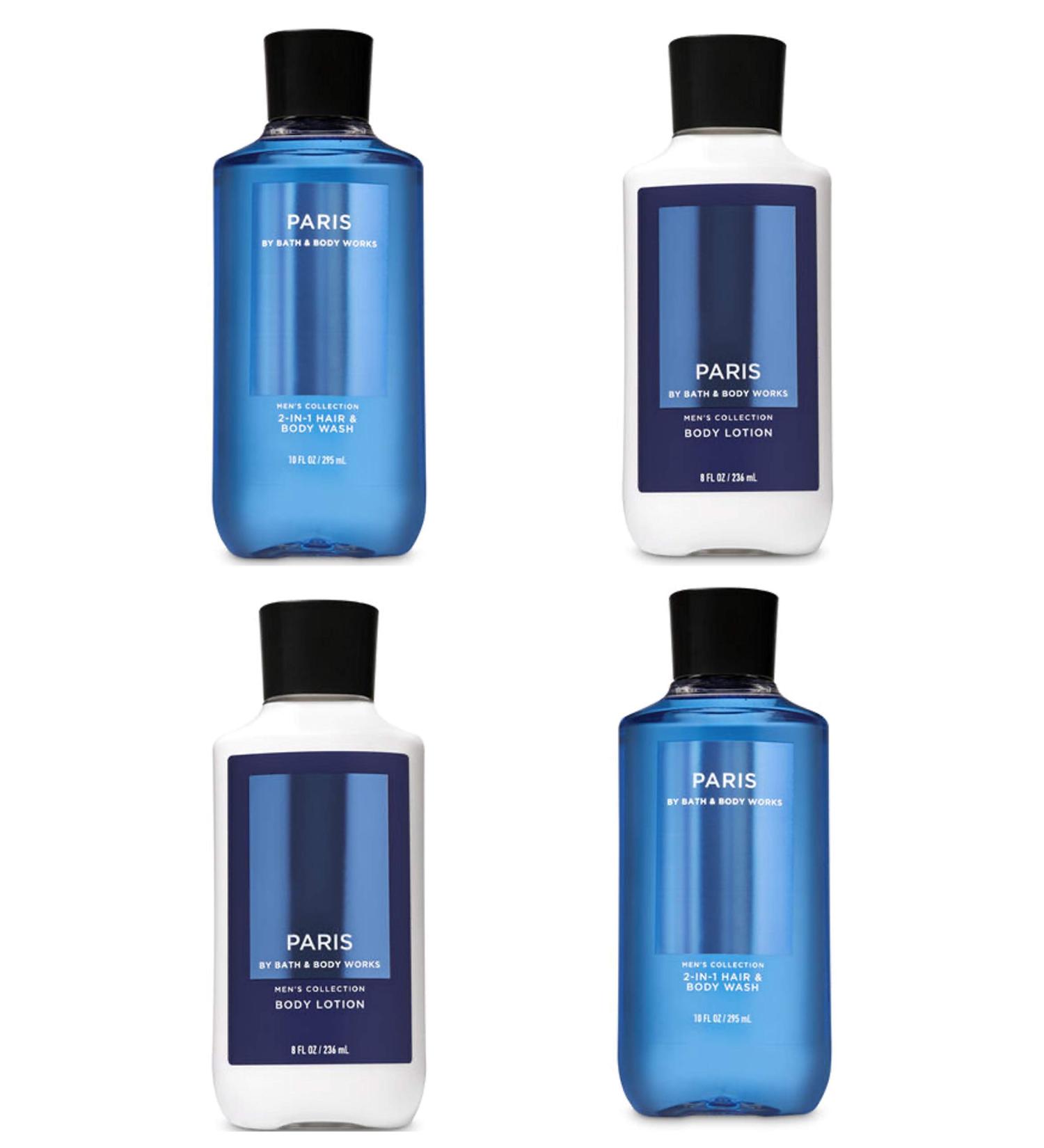 Paris for Men Body Care Set - 2 Body Lotions & 2 Hair & Body Wash - Bath and Body Works - Full Size 4pc Set - Buy Online on SooperMarket.com