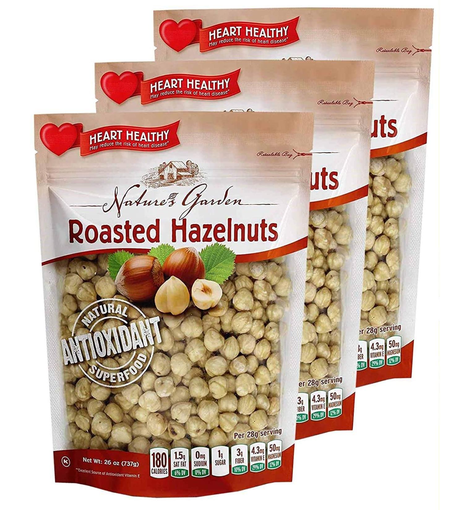 Raw Bulk Roasted Hazelnuts - High Fiber & Cholesterol-Free Healthy Snack - Kosher Certified Hazelnuts for Baking - 26oz Bag (Pack of 3) - Buy Online on SooperMarket.com