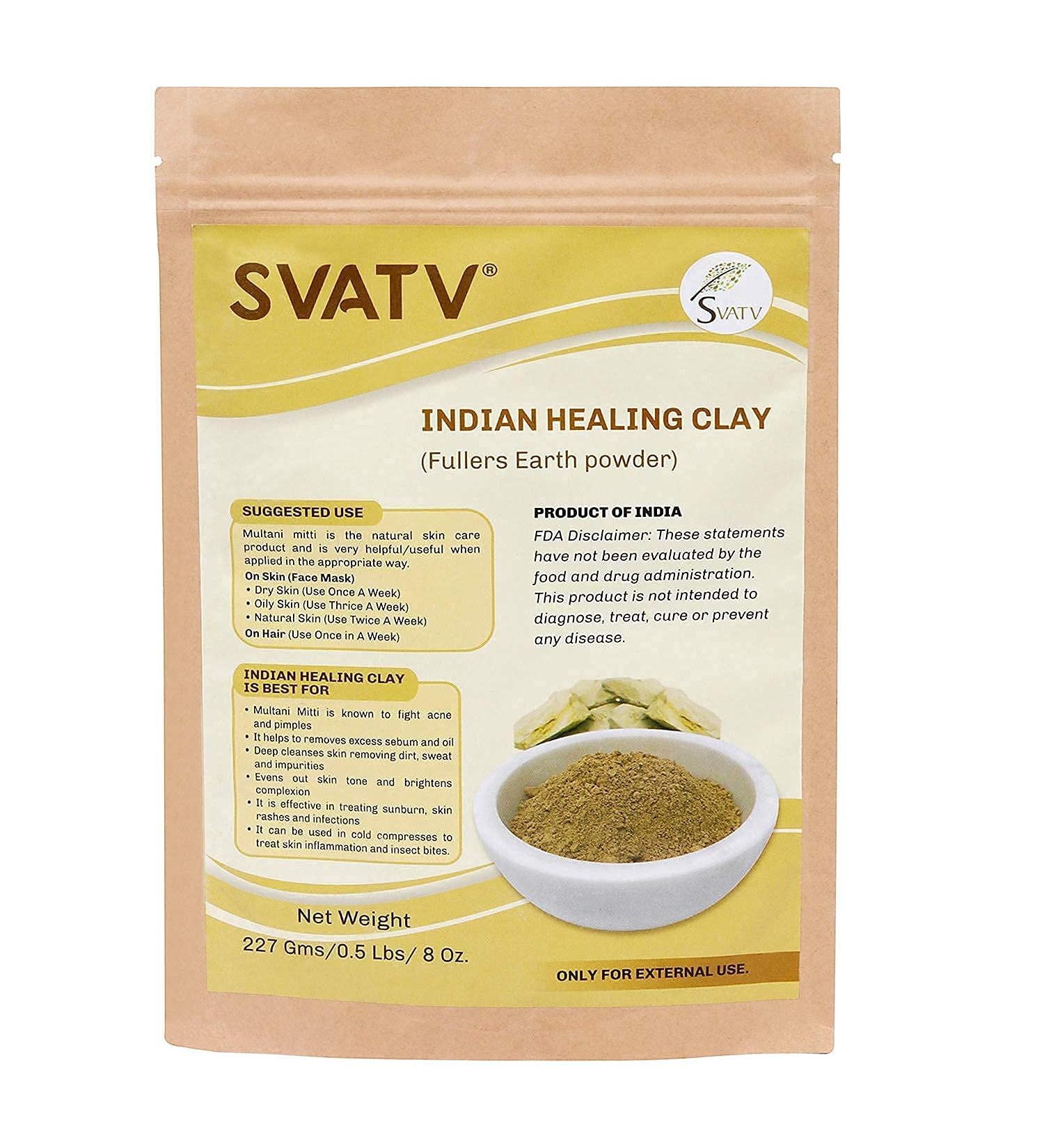 SVATV Fullers Earth Powder | Multani Mitti | Indian Healing Clay | Deep Skin Pore Purifying Face Mask Skin care & Dirt Remover - Natural Face Pack 227g Fuller's Earth - Buy Online on SooperMarket.com