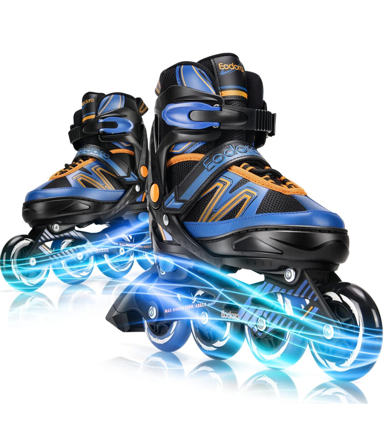 Eodora Kids Inline Skates Adjustable | Boys Girls Roller Blades with Light up Wheels | Indoor Outdoor Fun Flashing Skates | Blue Small (11J-1) - Buy Online on SooperMarket.com