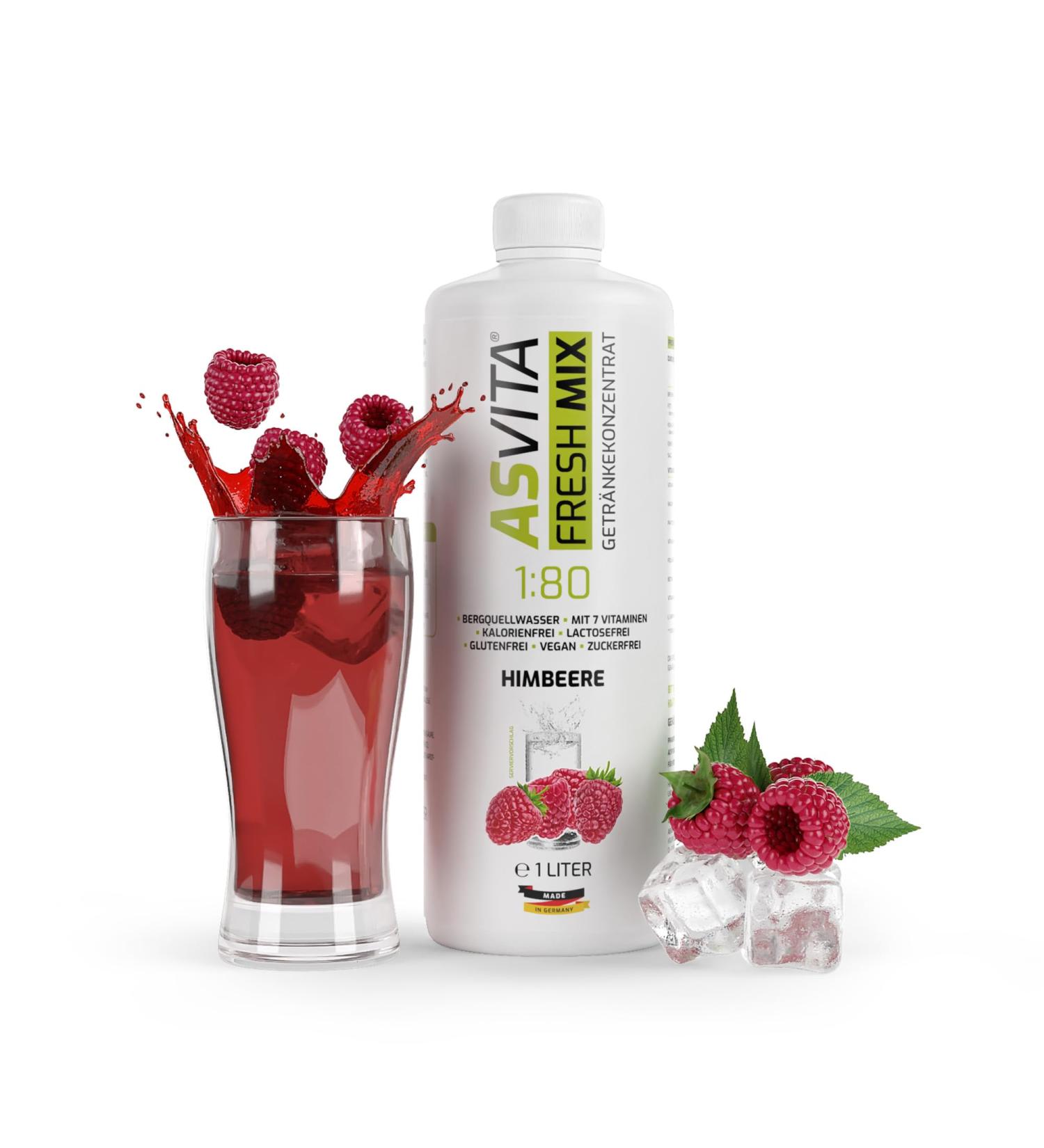 Asvita Sugar-Free Beverage Syrup | 1L Raspberry Fresh Mix - 26 Delicious Flavors | International Shipping Available - Buy Online on SooperMarket.com