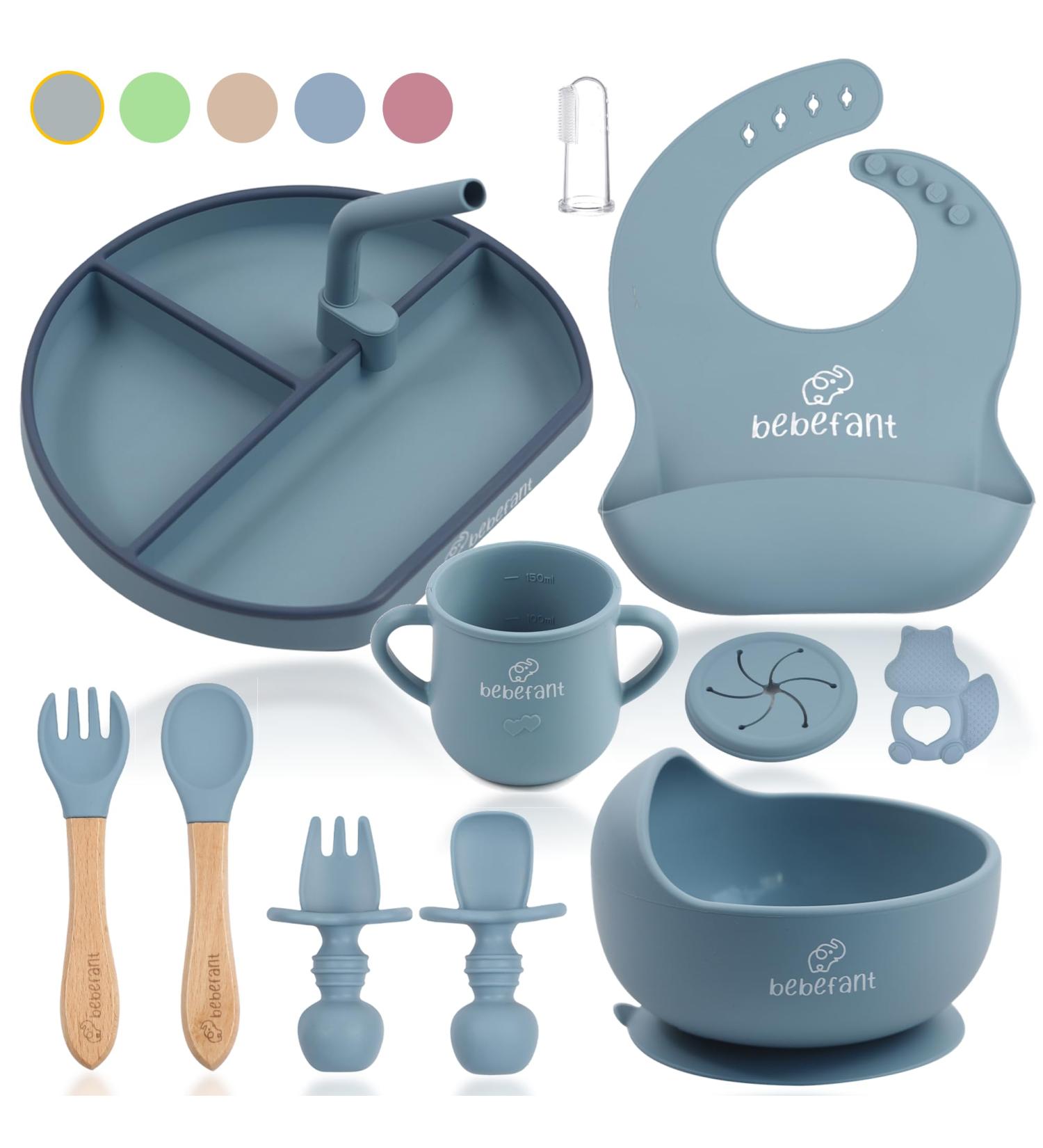 Bebefant Baby Weaning Set | Suction Bowl, Plate, Cup, Bib, Fork & Spoon | Baby Led Weaning Feeding Set (Large Blue) - Buy Online on SooperMarket.com