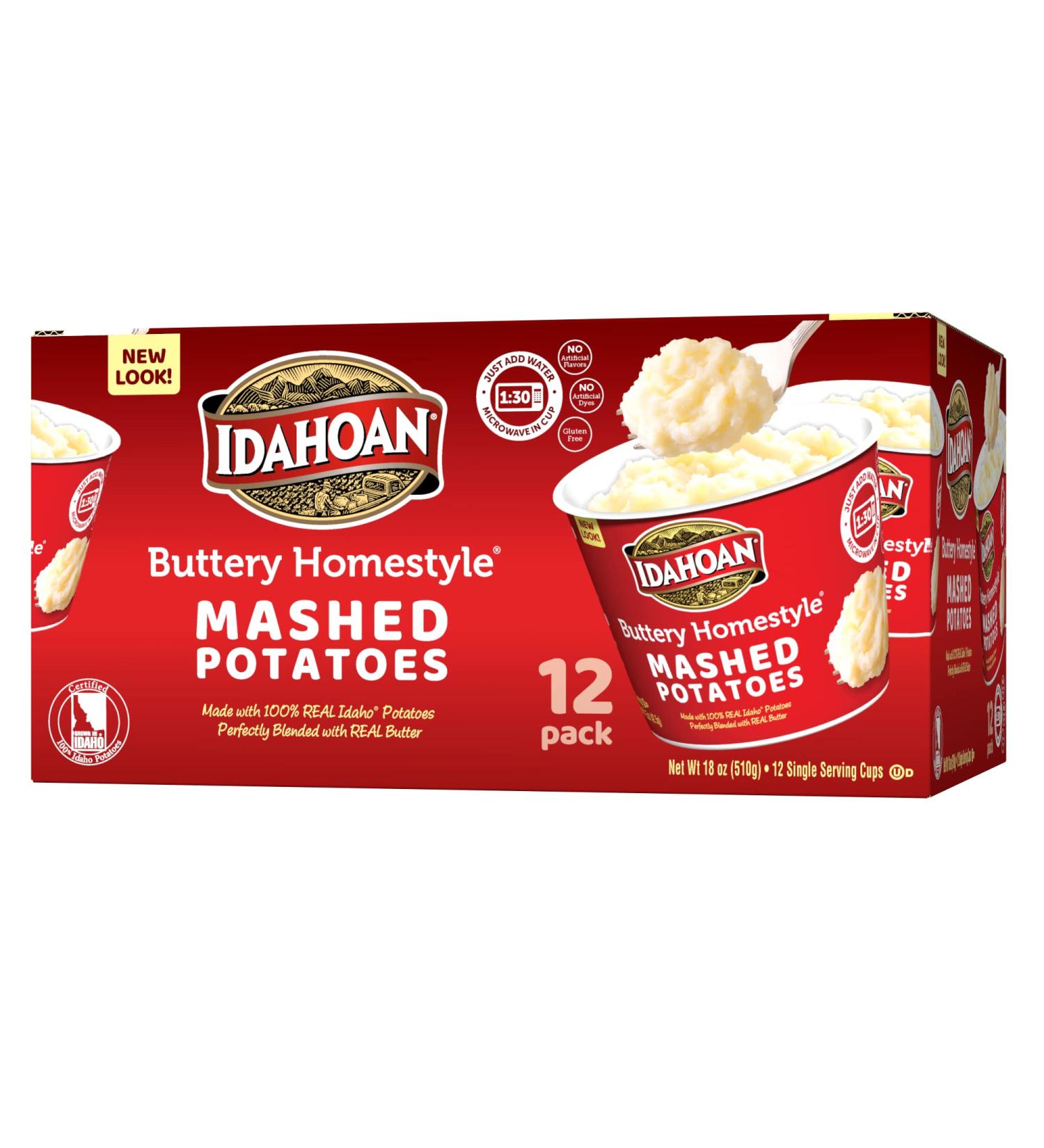 Idahoan Buttery Homestyle Mashed Potatoes 1.5 oz Cup (12-Pack) - Delicious and Convenient Instant Mashed Potatoes - Buy Online on SooperMarket.com
