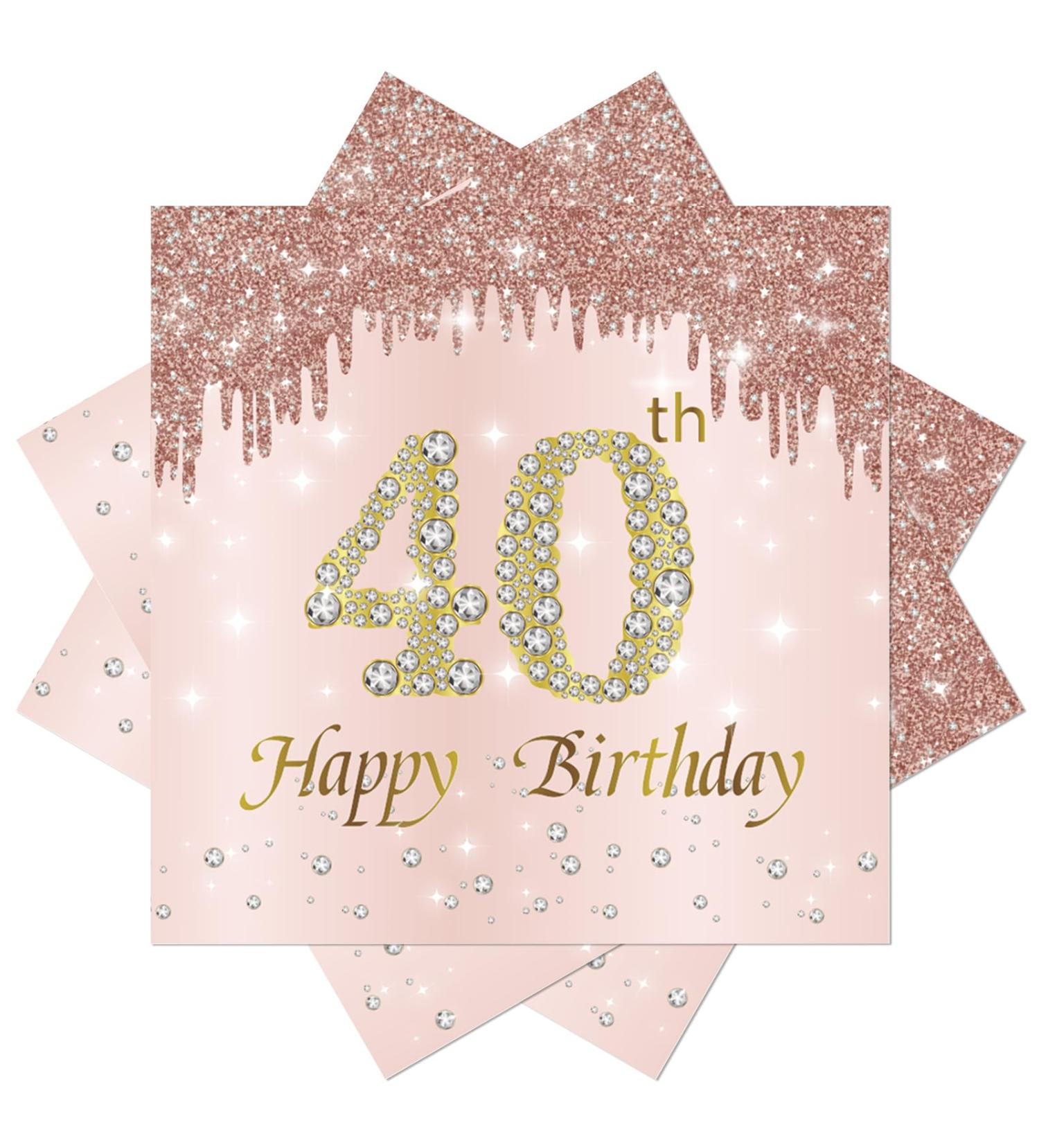 40 Pink Napkins for 40th Birthday Celebration | 40 Pieces 33x33cm Paper Napkins for Party Decorations - Buy Online on SooperMarket.com